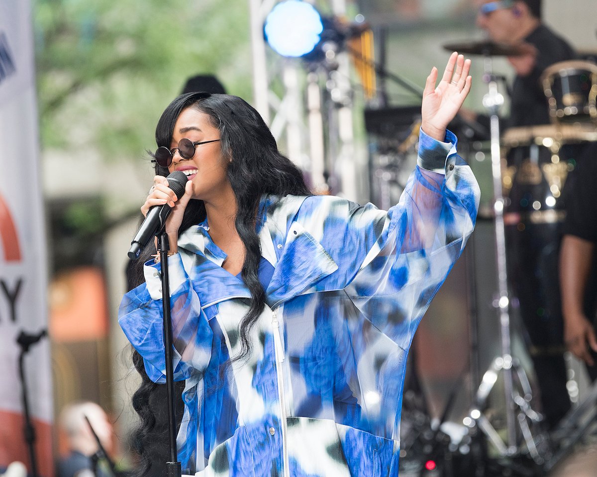 H.E.R. performs on the 'Today Show' at Rockefeller Plaza on June 25, 2021 in New York City.
