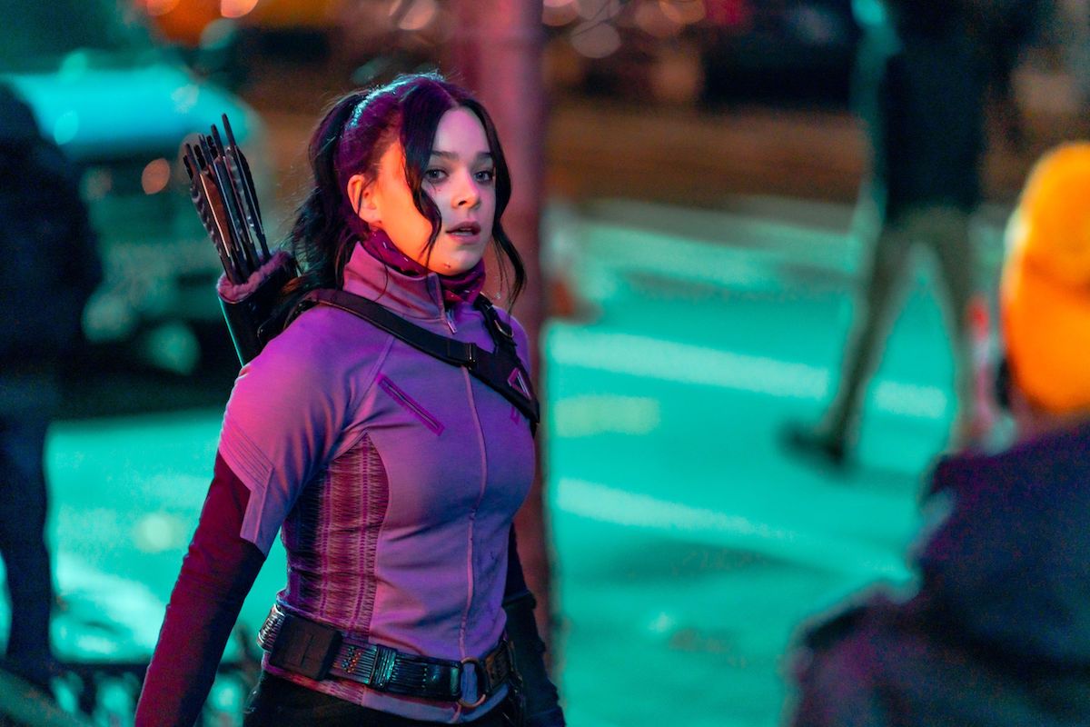 Hailee Steinfeld as Kate Bishop on the set of 'Hawkeye.'