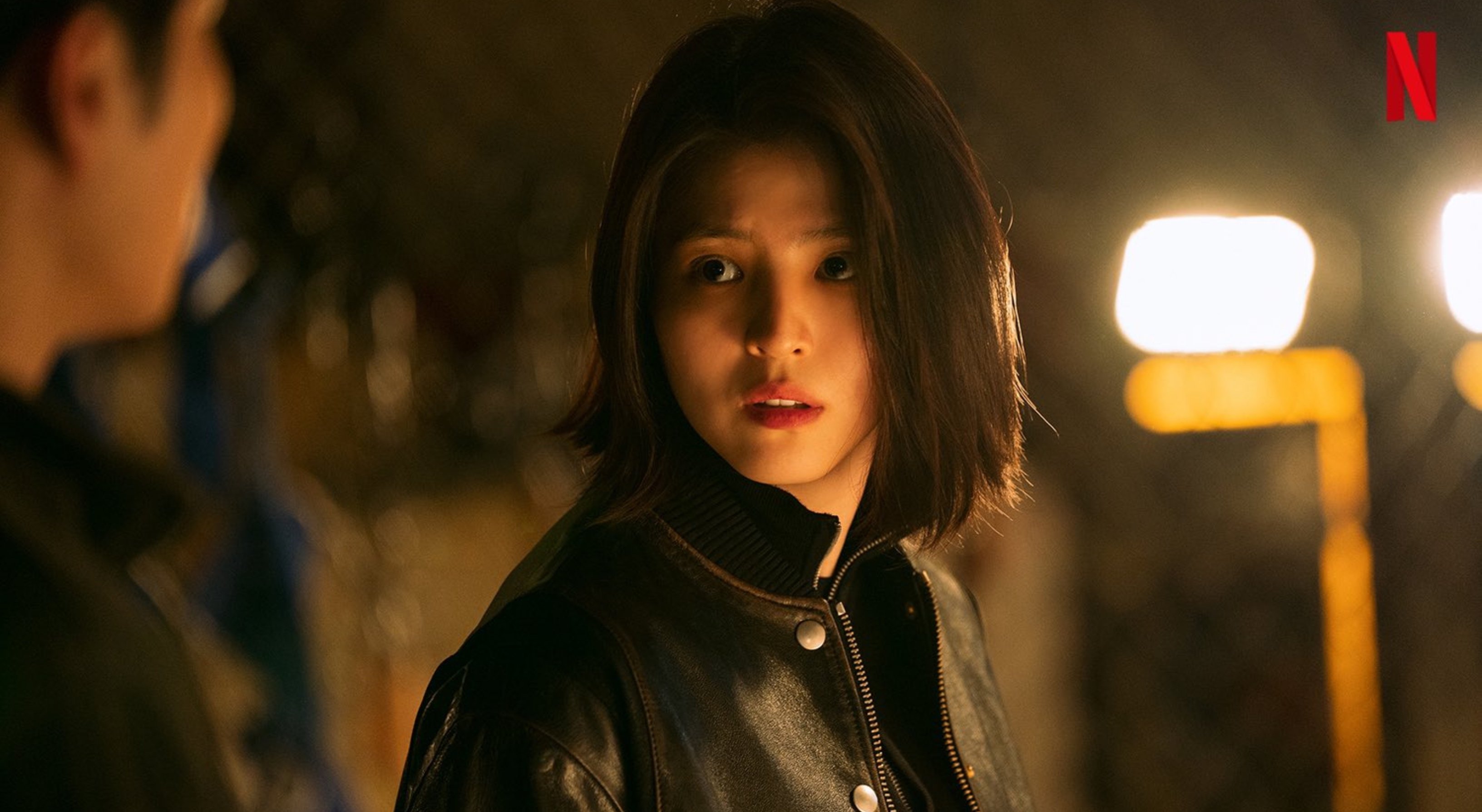 Han So-Hee as Yoo Ji-Woo in 'My Name' Netflix K-drama wearing leather jacket