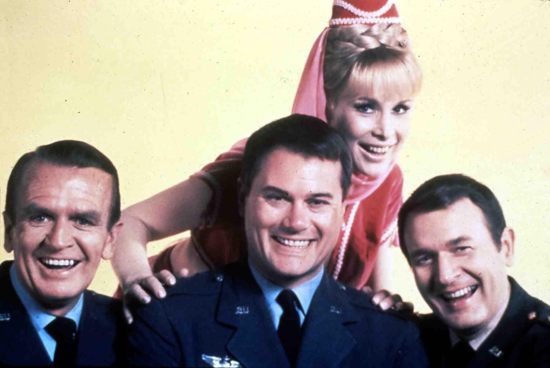 'I Dream of Jeannie' cast members Hayden Rorke, Larry Hagman, Barbara Eden, and Bill Daily