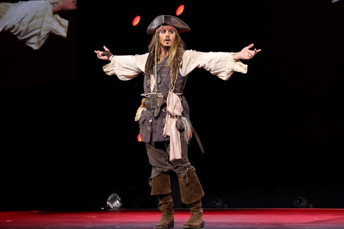 Johnny Depp as Jack Sparrow on a stage