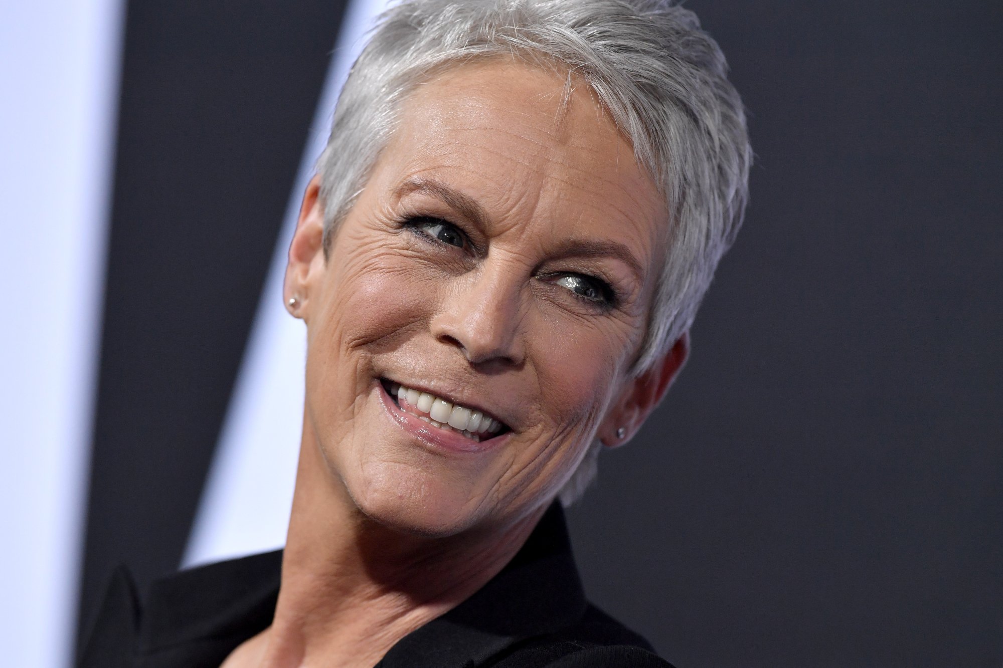 'Halloween Kills' star Jamie Lee Curtis smiling at Universal Pictures' 'Halloween' premiere