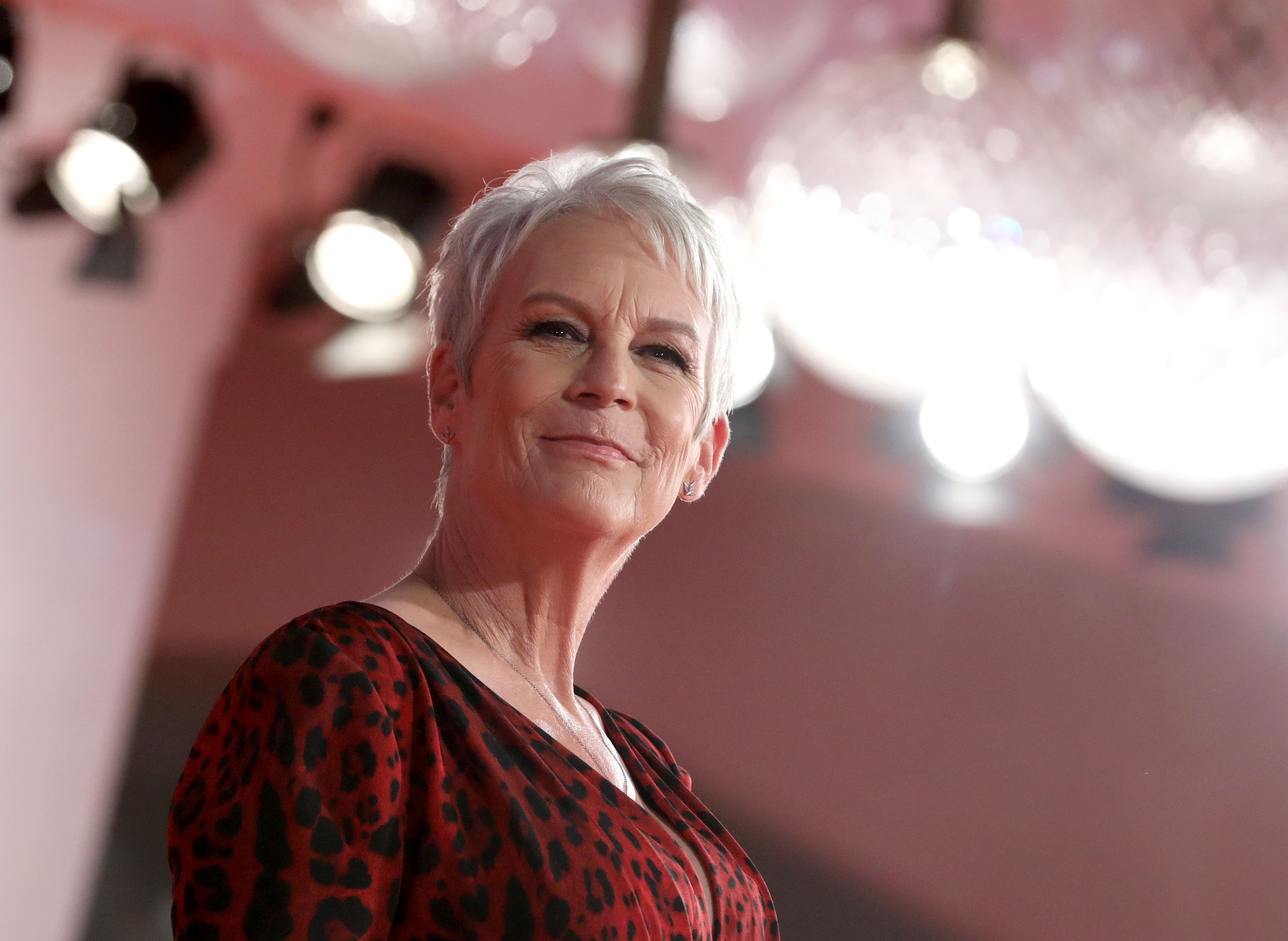 Jamie Lee Curtis shines under the spotlight at the Venice Film Festival to promote the new Halloween movie, Halloween Kills before it premieres in America