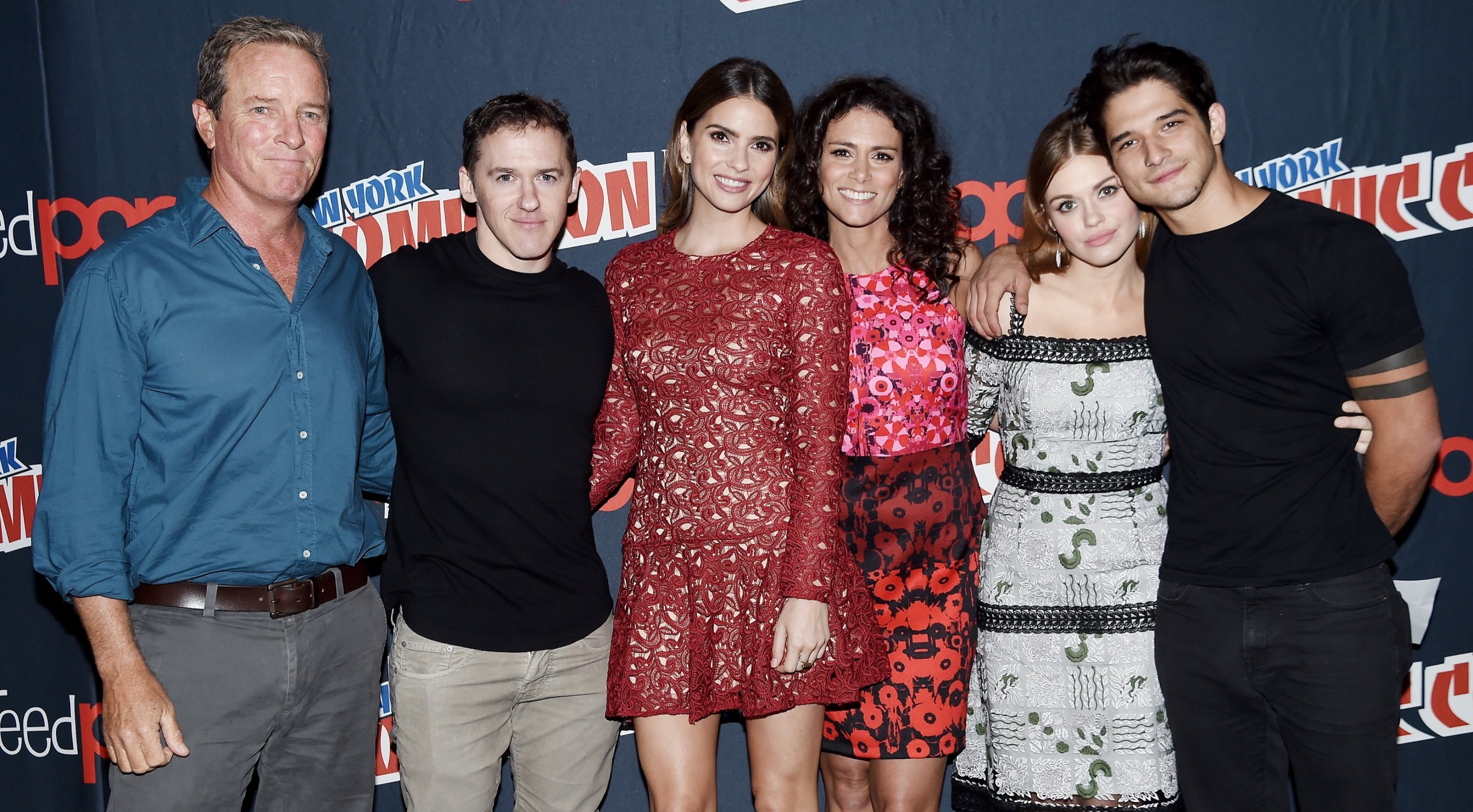 Jeff Davis, Shelley Hennig, Melissa Ponzio, Holland Roden and Tyler Posey for 'Teen Wolf' posing at Comic Con event