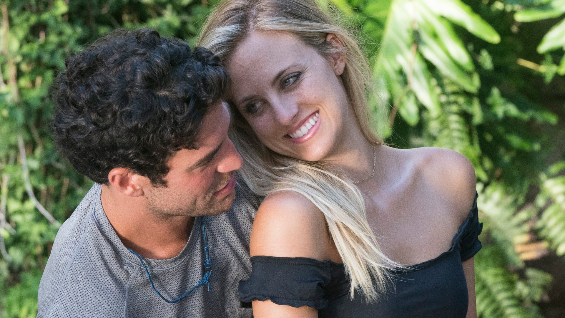 Joe Amabile and Kendall Long look at each other while sitting together on ‘Bachelor in Paradise’ 
