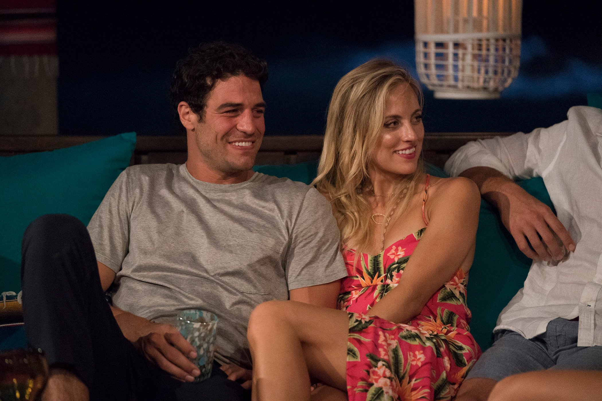 'Bachelor in Paradise' stars Joe Amabile and Kendall Long sitting next to each other and smiling