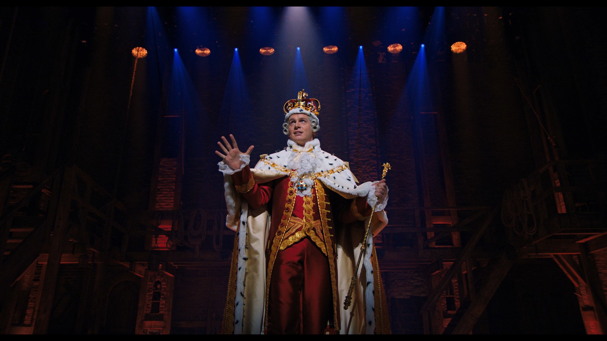 Jonathan Groff singing onstage in 'Hamilton.'