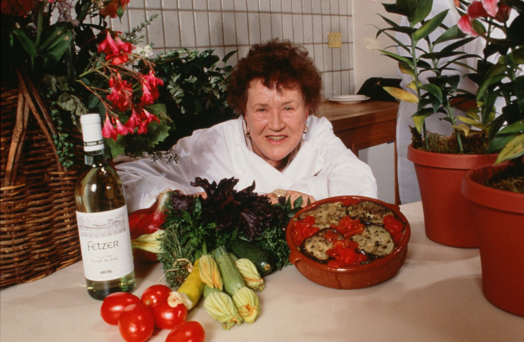 Julia Child in 1990 during a photo shoot in Hopland, California