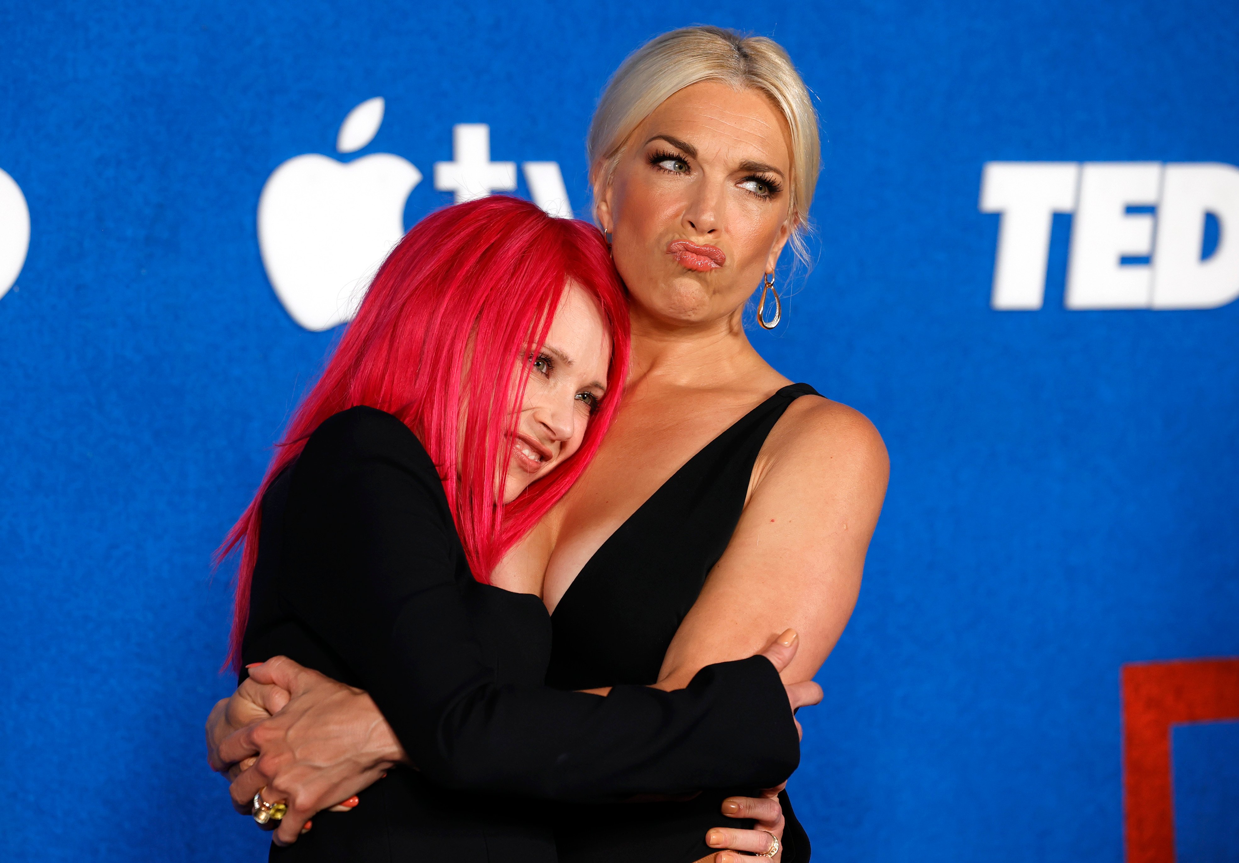 Juno Temple hugs 'Ted Lasso' co-star Hannah Waddingham at the season 2 premiere