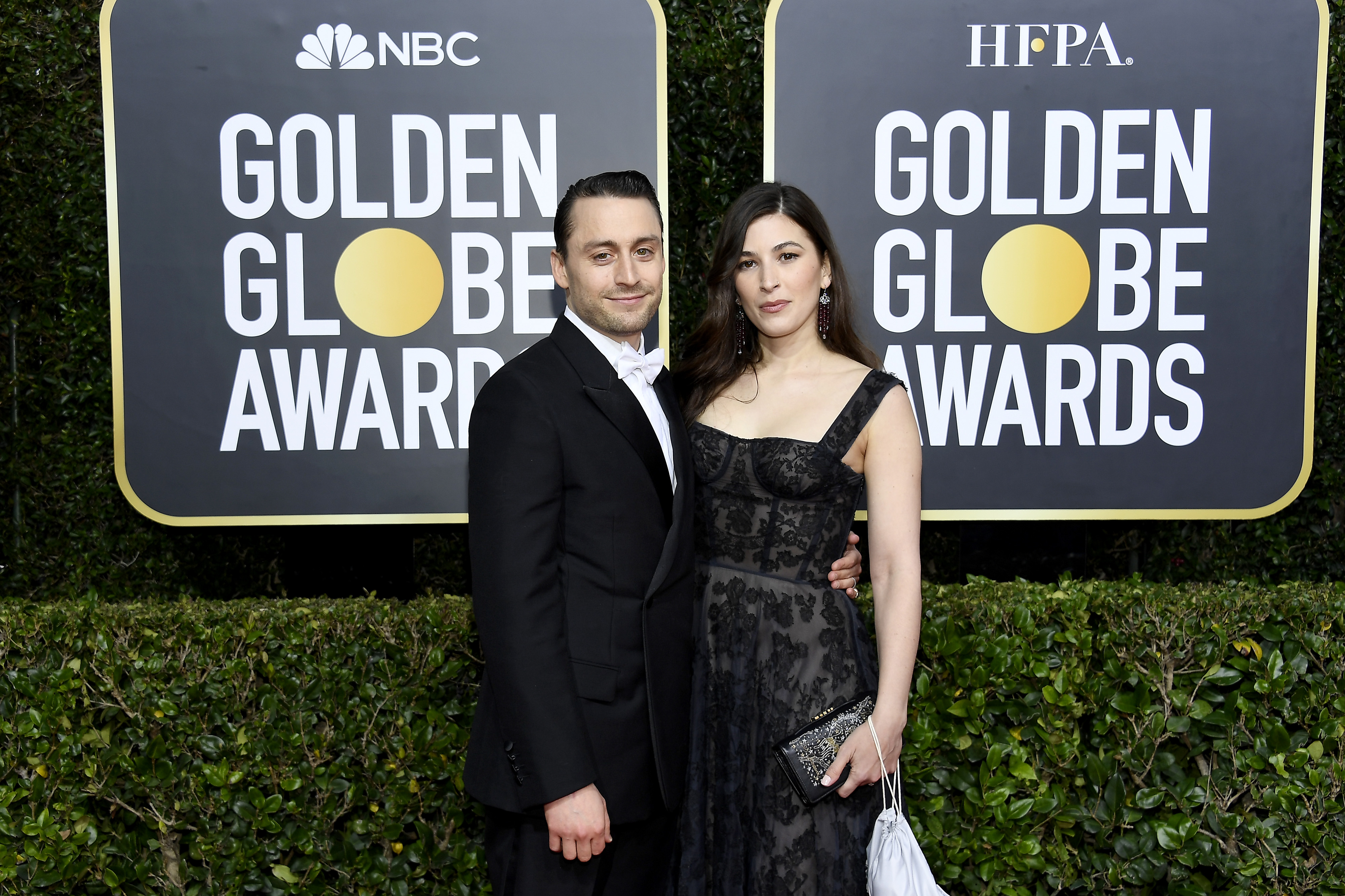 Succession star Kieran Culkin and Jazz Charton in a black outfits at the Golden Globe Awards.