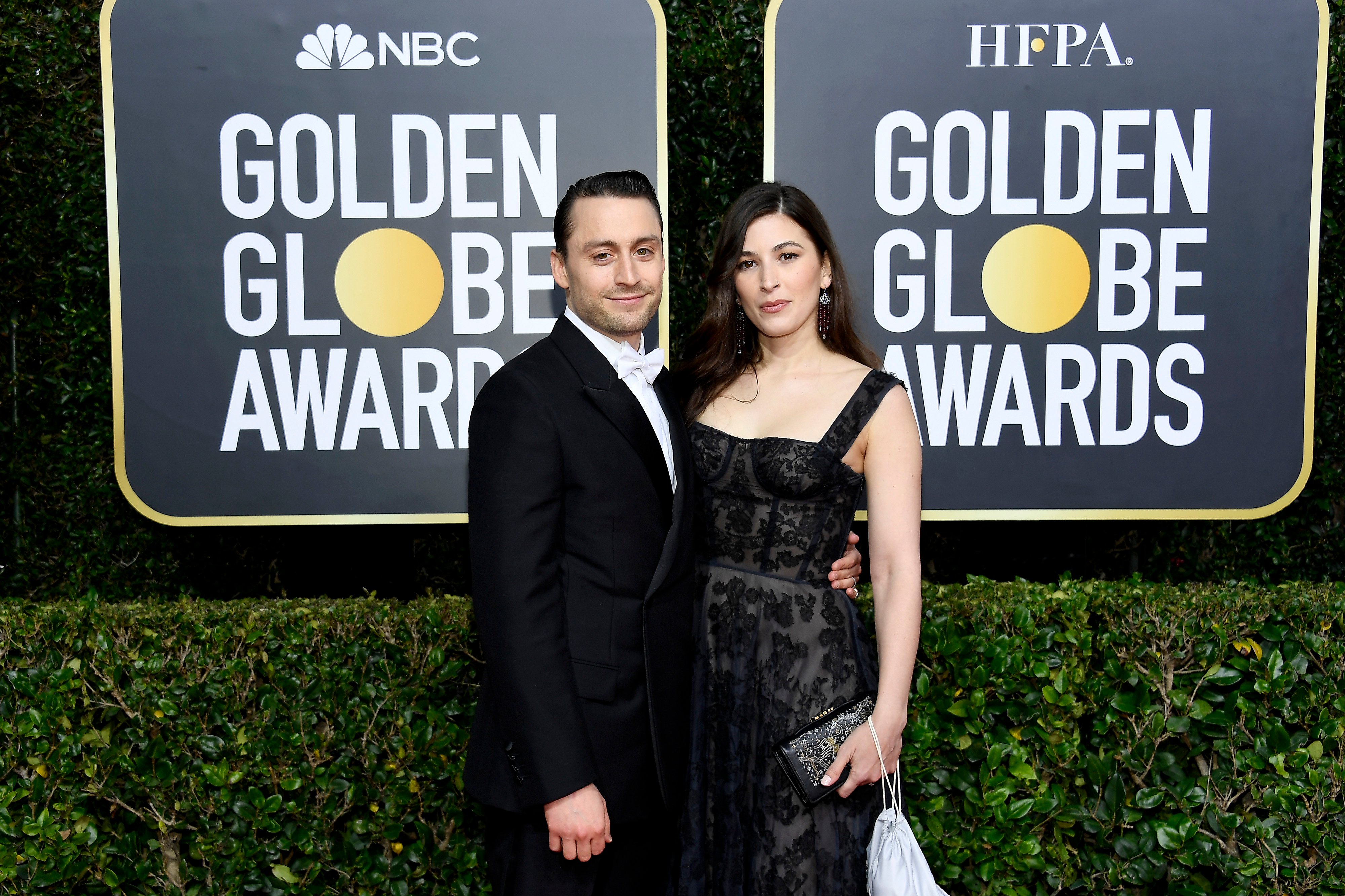 Succession star Kieran Culkin and Jazz Charton in a black outfits at the Golden Globe Awards.