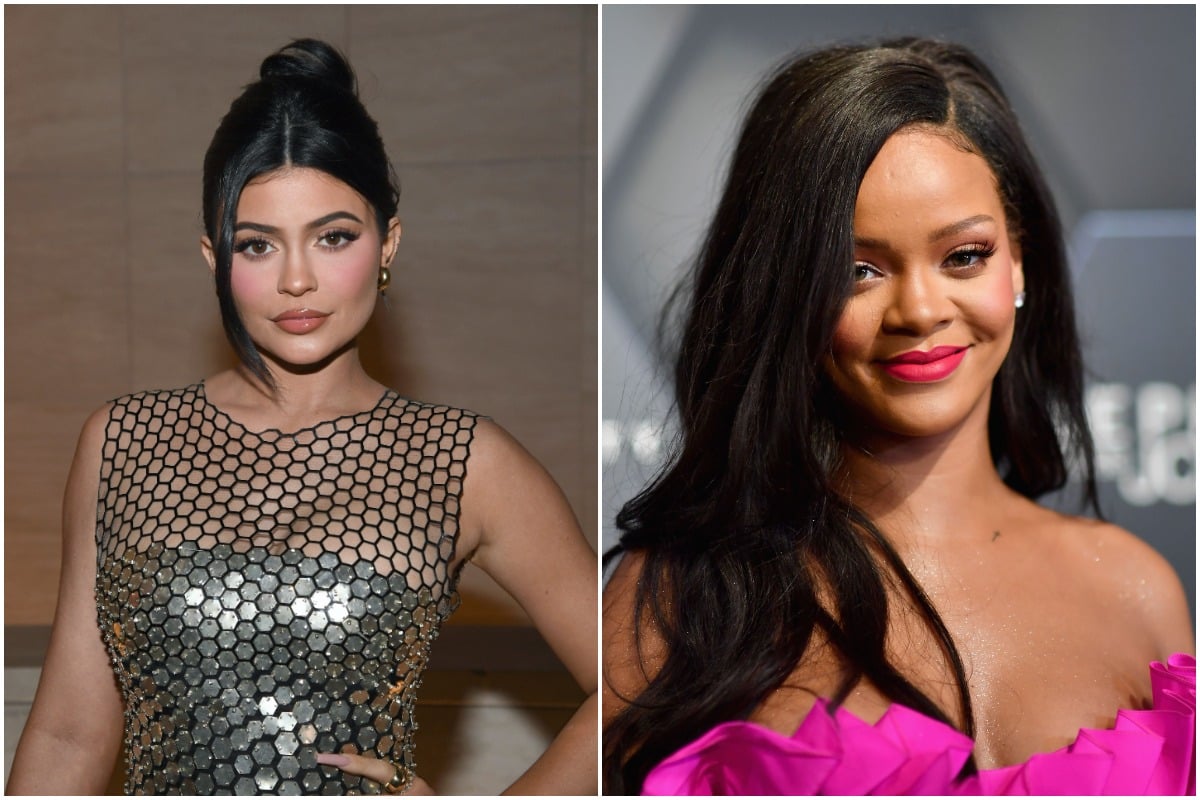 Kylie Jenner and Rihanna posing at two separate red carpet events.