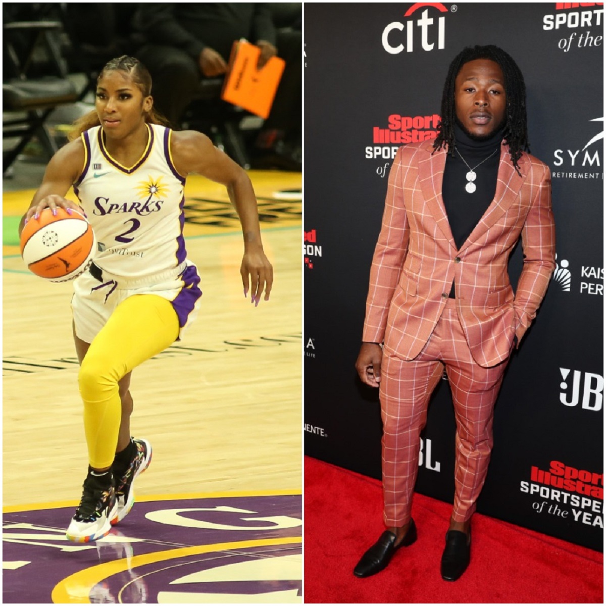 (L) Guard Te'a Cooper during the Indiana Fever versus the Los Angeles Sparks WNBA game, (R) Alvin Kamara attends Sports Illustrated Sportsperson of the Year Awards