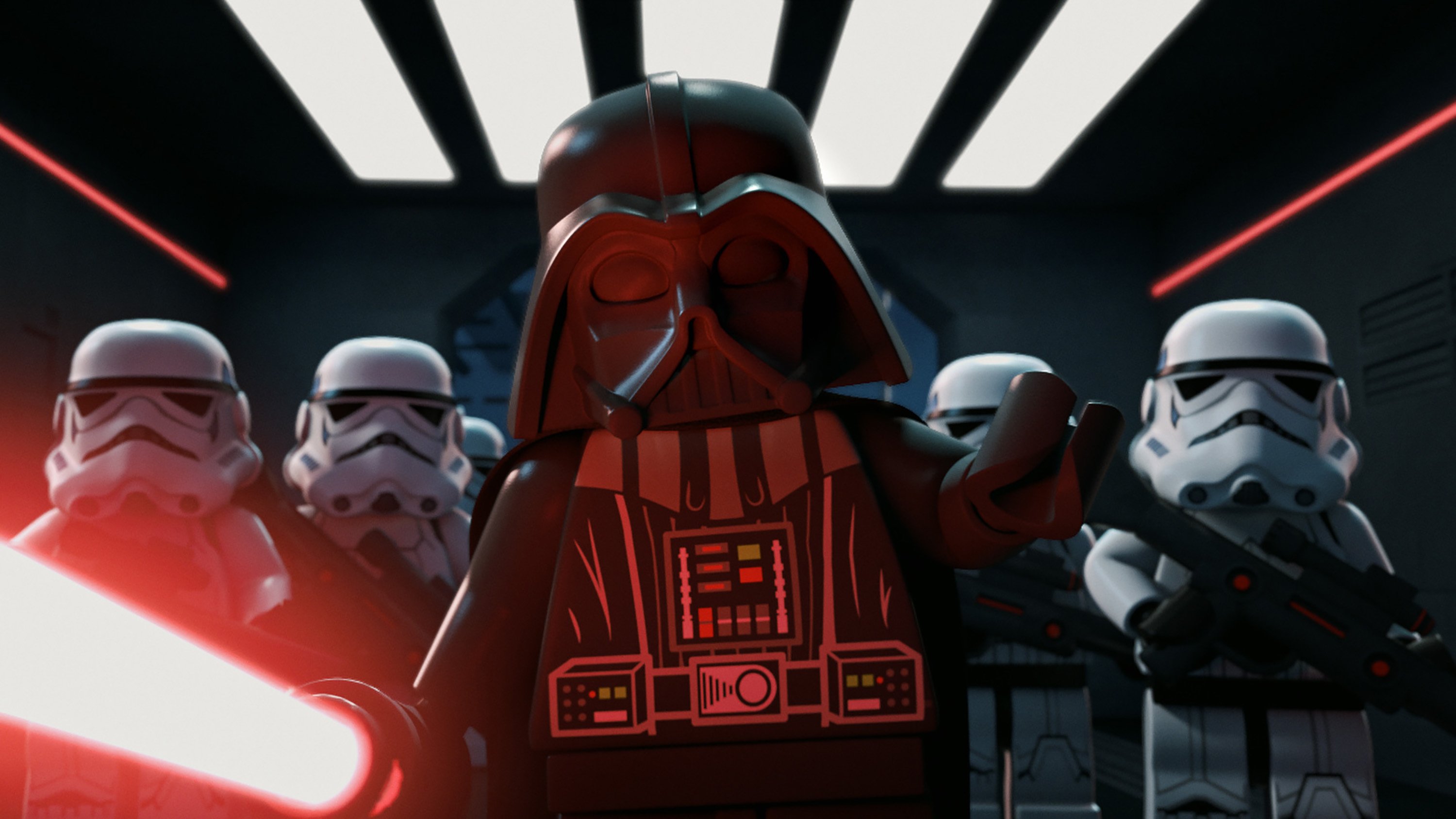 LEGO Star Wars darth vadar and storm troopers gather to fight streaming on Disney+ with its new Halloween movies