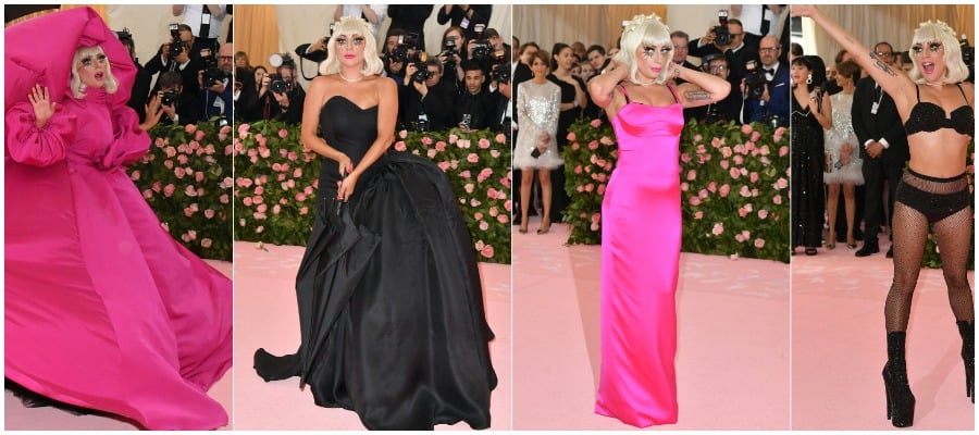 Lady Gaga flaunting her four looks at The Met Gala 2019.