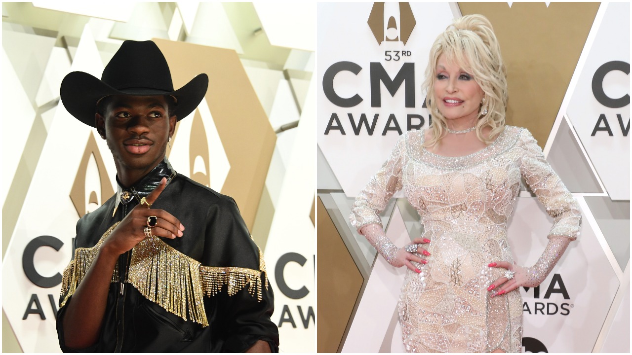 Lil Nas X and Dolly Parton pose for photos separately at the 53rd annual CMA Awards at the Bridgestone Arena on November 13, 2019 in Nashville, Tennessee.