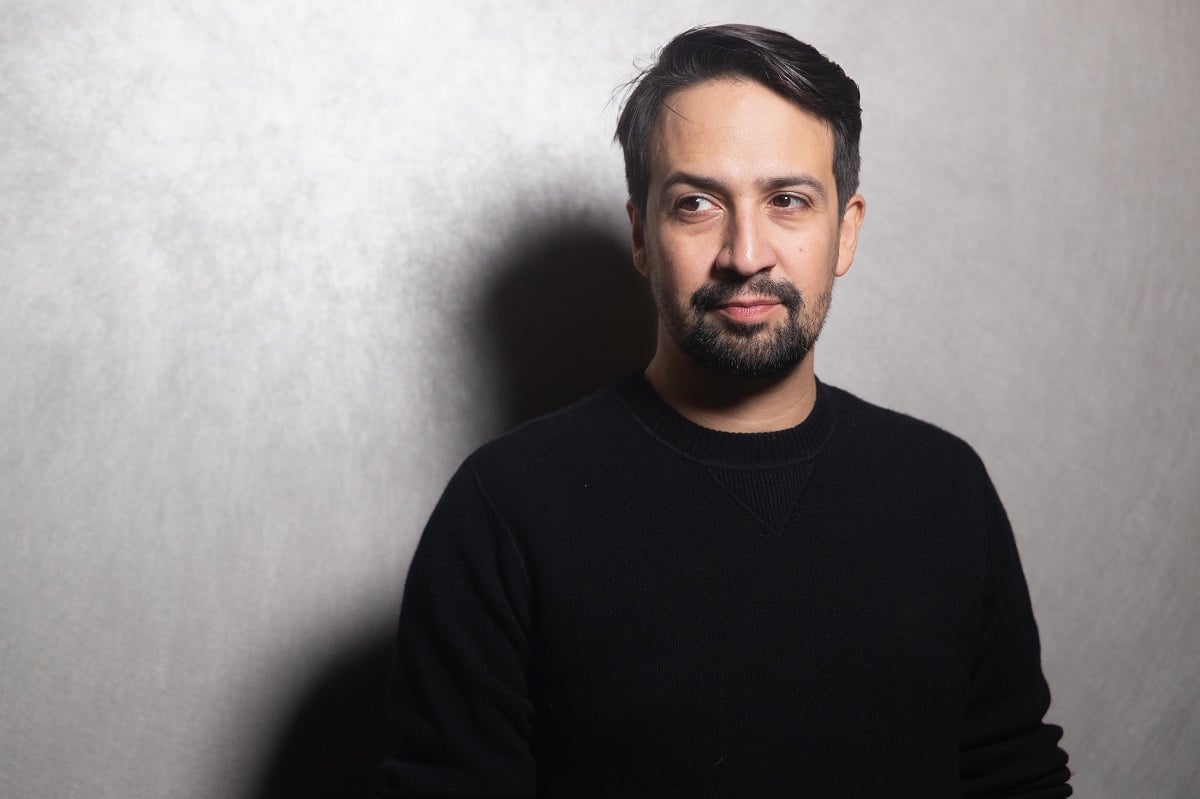 Emmy Awards' 2021 nominee Lin-Manuel Miranda in a black shirt.