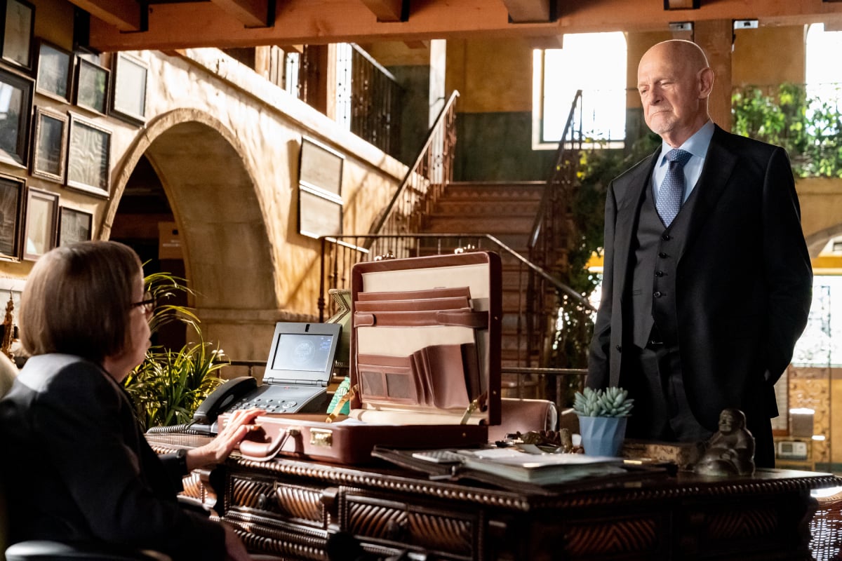 Linda Hunt (Henrietta "Hetty" Lange) and Gerald McRaney (Retired Admiral Hollace Kilbride) in an image from season 13 of ‘NCIS: Los Angeles’