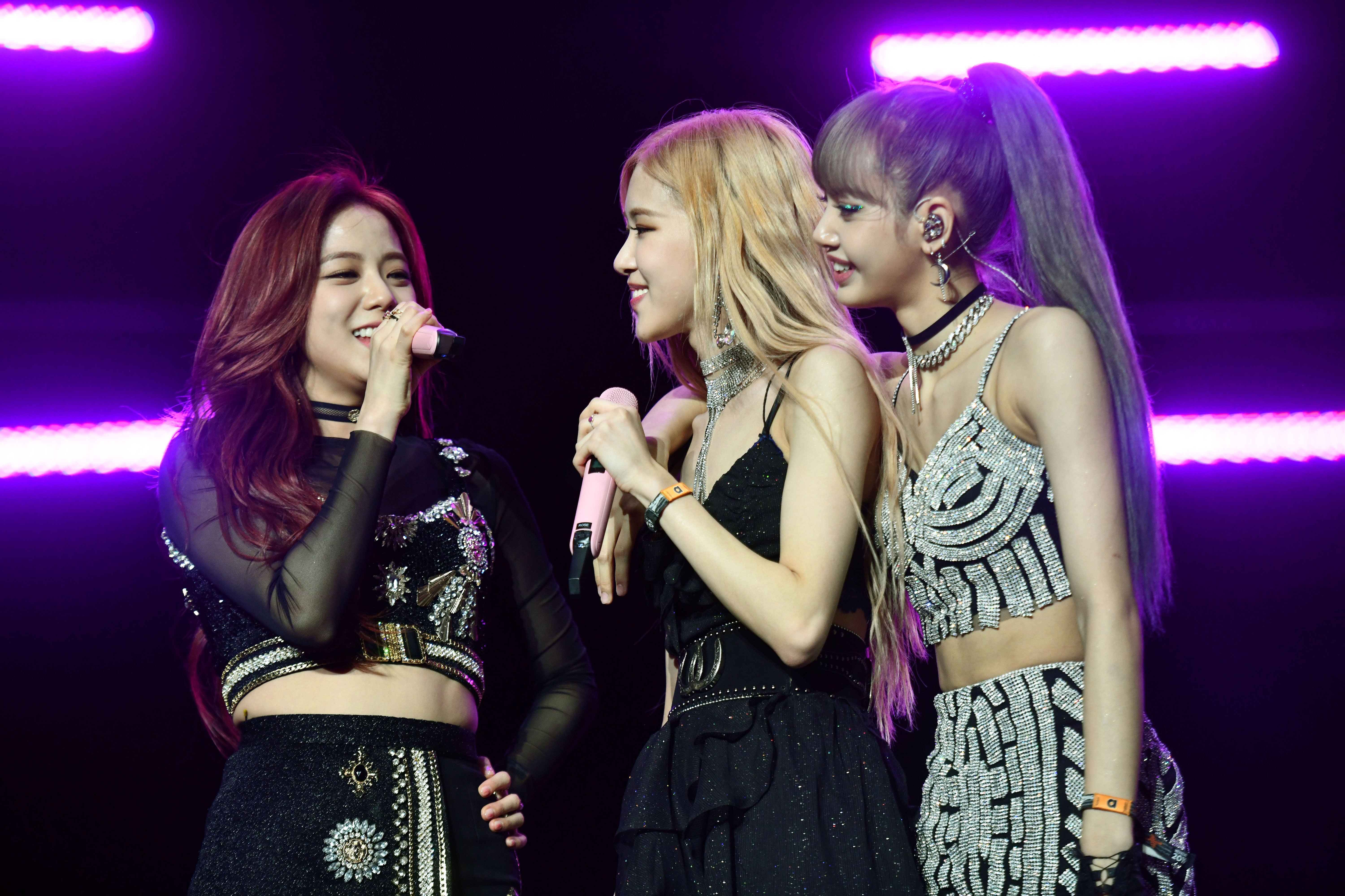 Singers Jisoo, Rosé, and Lisa of BLACKPINK perform onstage during the 2019 Coachella Valley Music and Arts Festival