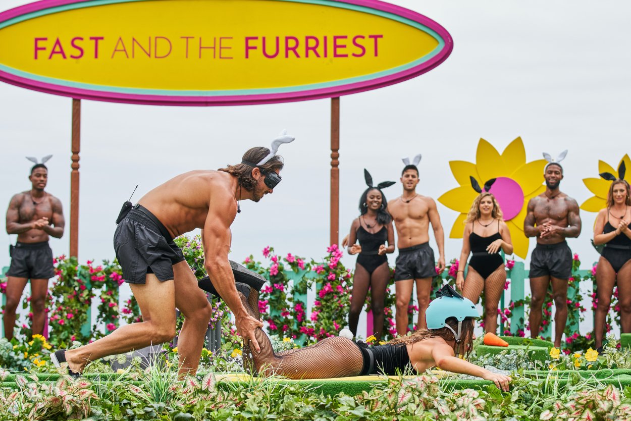 K-Ci Maultsby, Jeremy Hershberg, Bailey Marshall, Trina Njoroge, Andre Brunelli, Alana Paolucci, Charlie Lynch and Olivia Kaiser playing Fast and the Furriest during 'Love Island' season 3 episode 24
