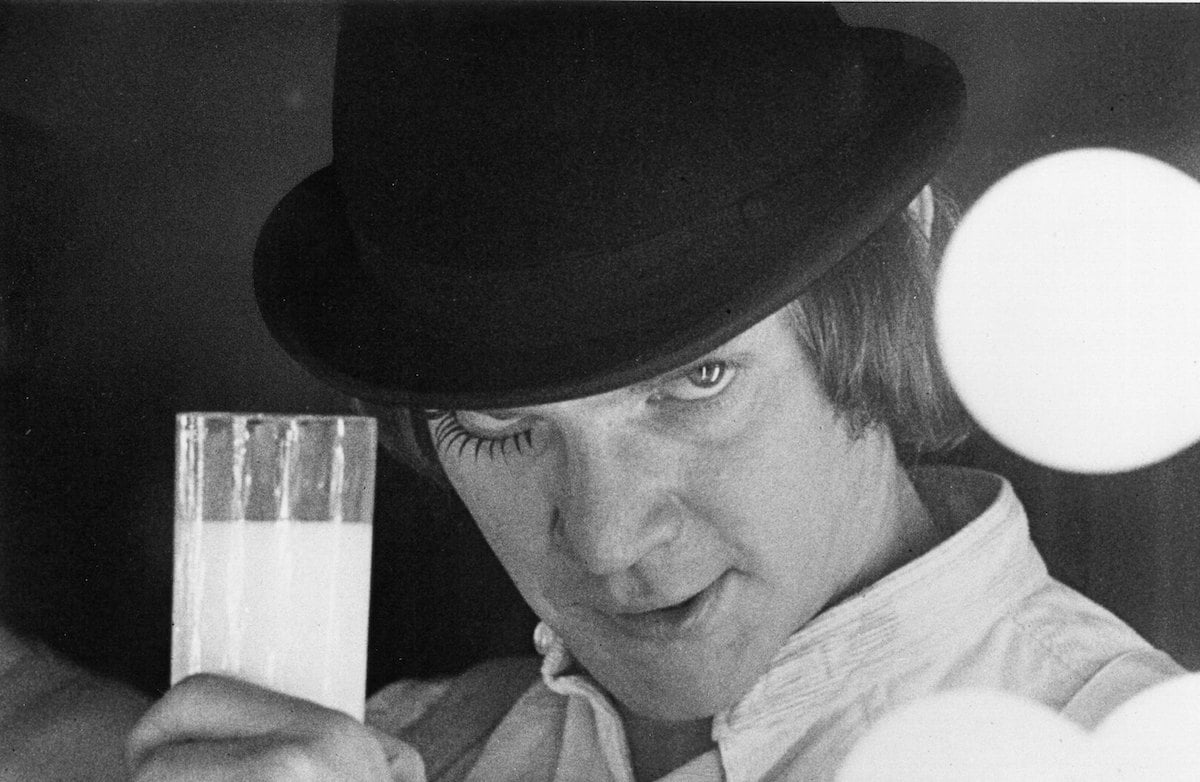 Malcolm McDowell holds milk in 'A Clockwork Orange'
