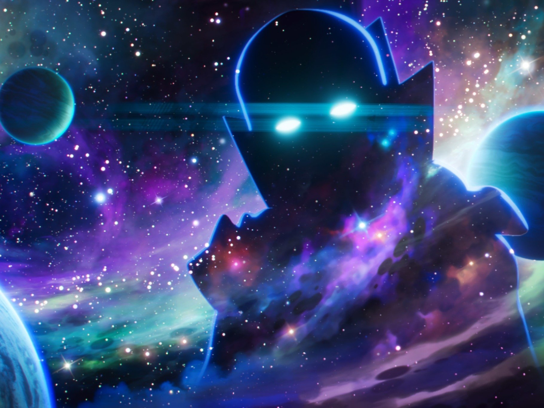 The Watcher in Marvel's 'What If...?' In the image, he's wearing a cloack and appears in the middle of the galaxy. The Watcher makes big decisions in 'What If...?' Episode 8 and Episode 9.