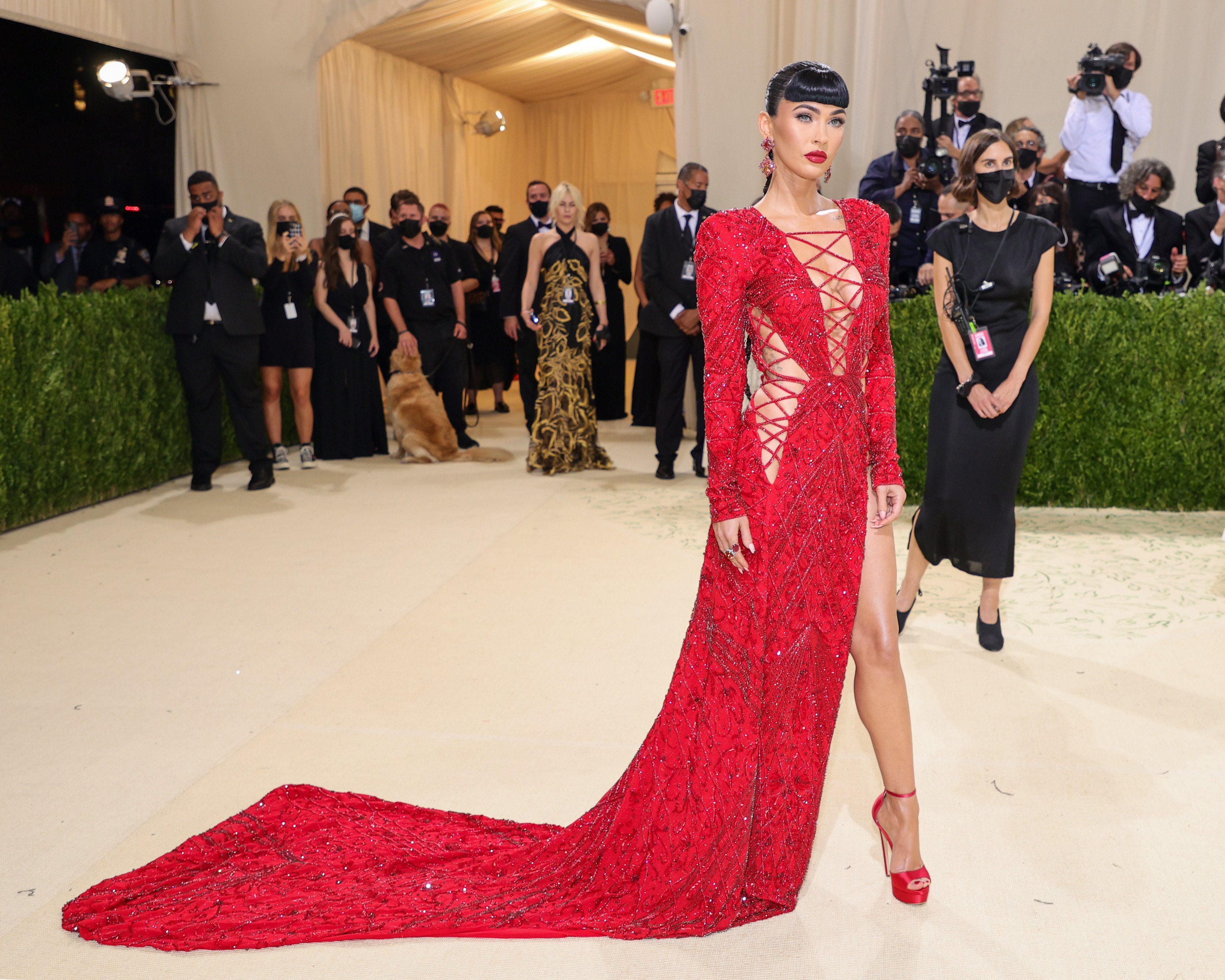 Megan Fox in a red dress at the Met Gala.