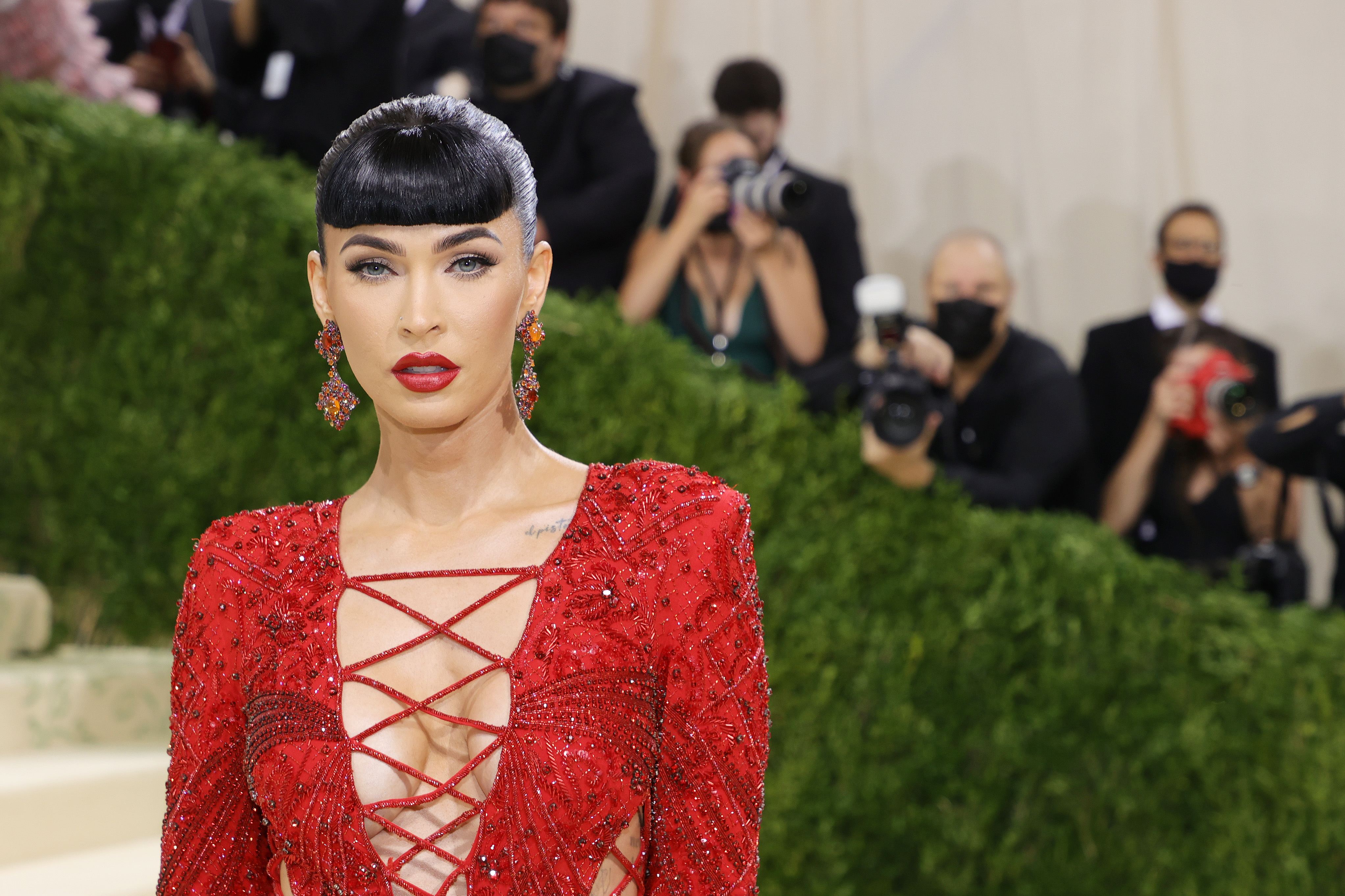 Megan Fox in a red dress at the Met Gala.