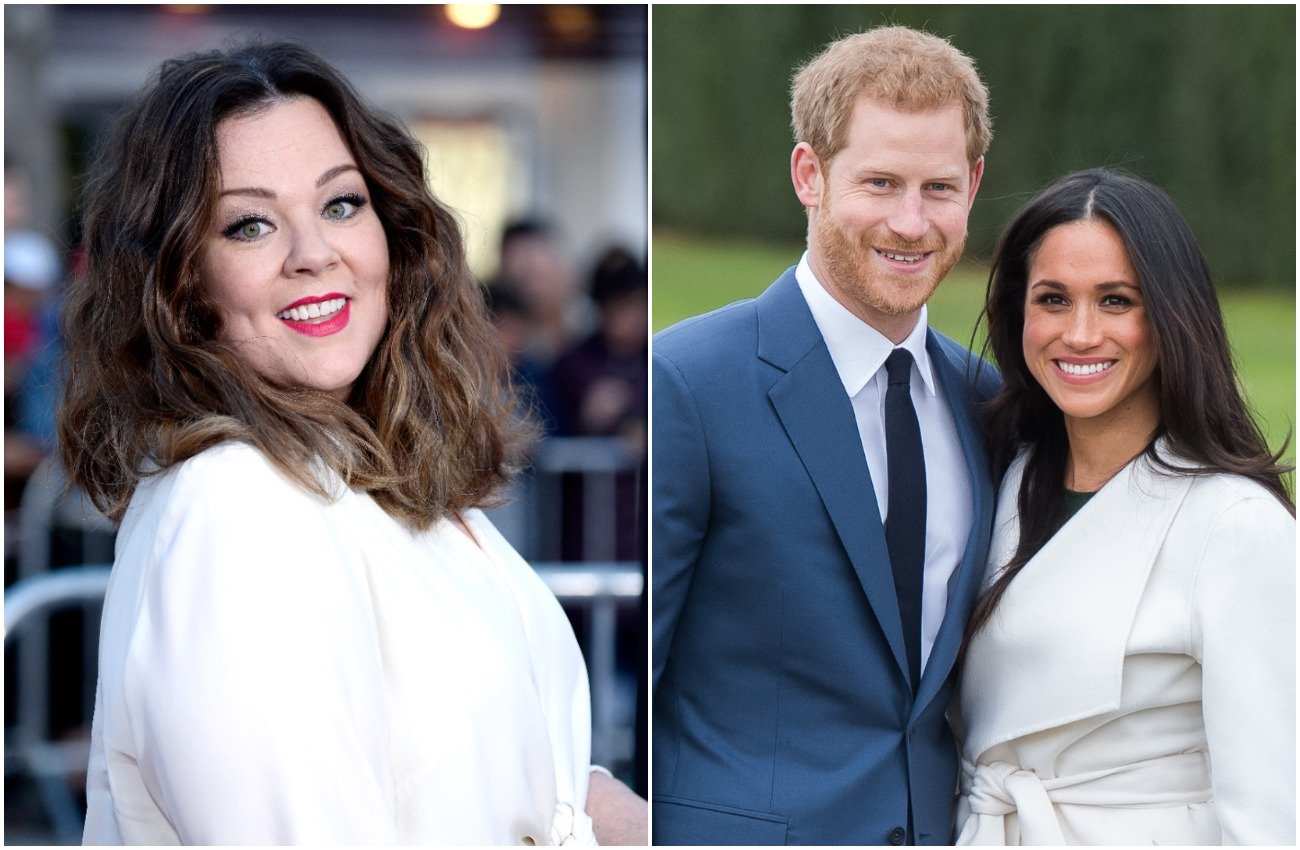Photo of Melissa McCarthy next to photo of Prince Harry and Meghan Markle