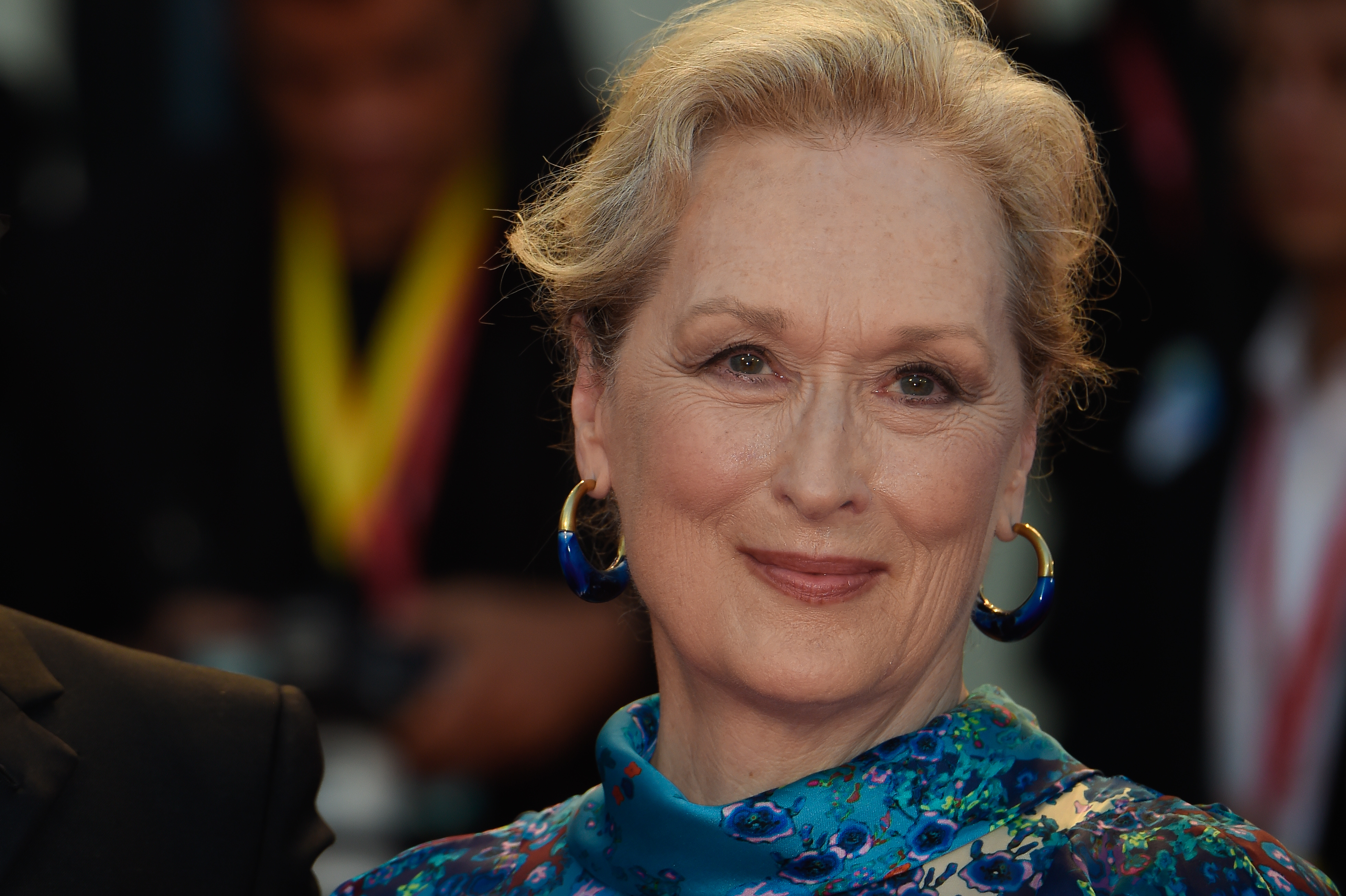 Meryl Streep, in a blue dress, attends the 76th Venice Film Festival in 2019.