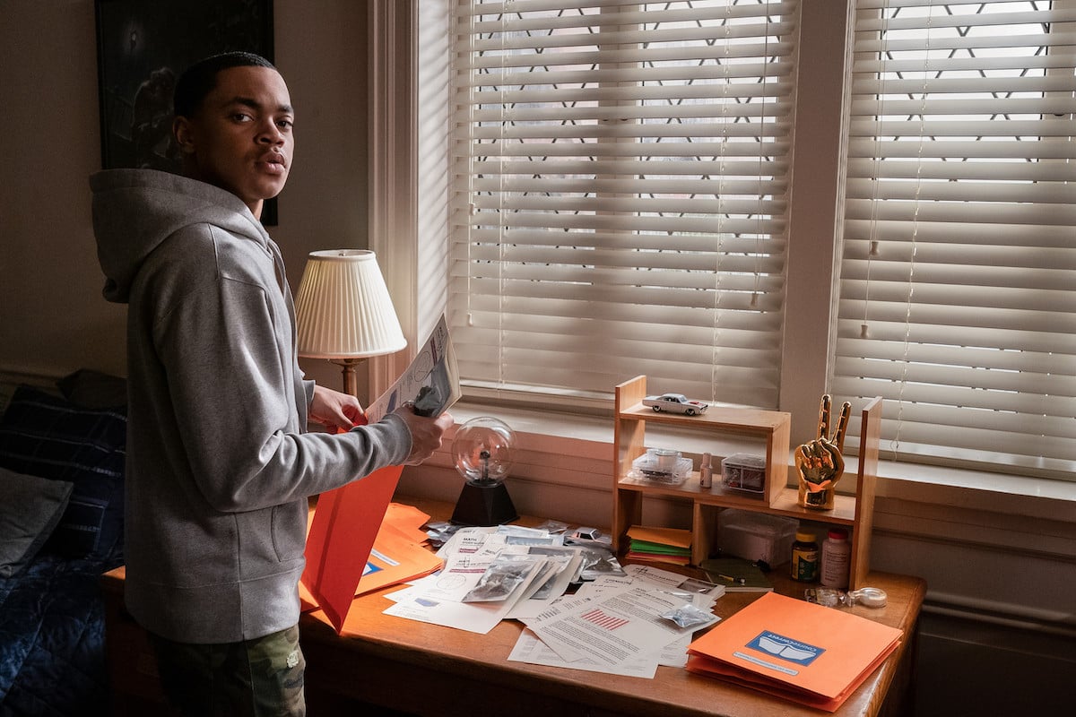 Michael Rainey Jr as Tariq St. Patrick wearing a grey sweatsuit and looking into the camera in 'Power Book II: Ghost'