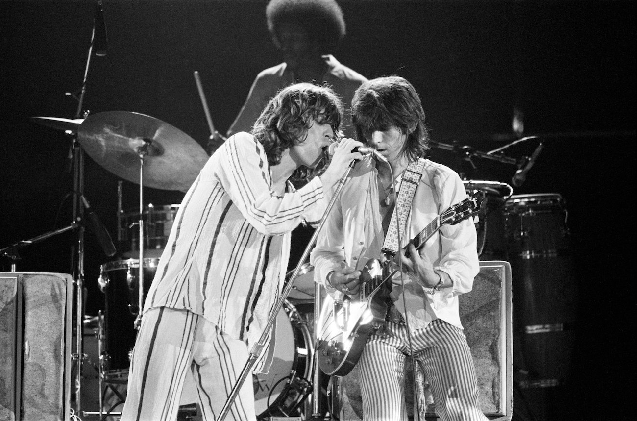 Mick Jagger and Keith Richards performing with The Rolling Stones in 1975.
