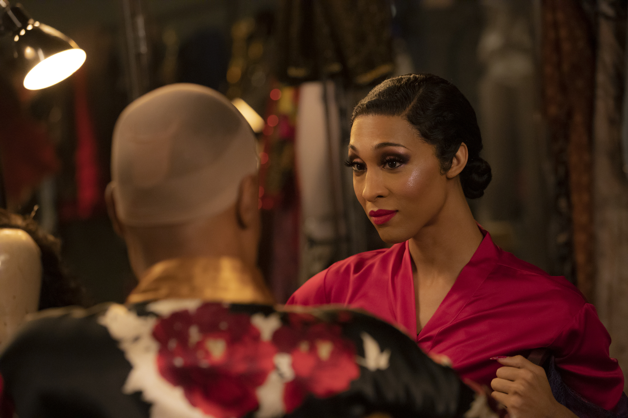 Mj Rodriguez and Billy Porter applying makeup in 'Pose.'