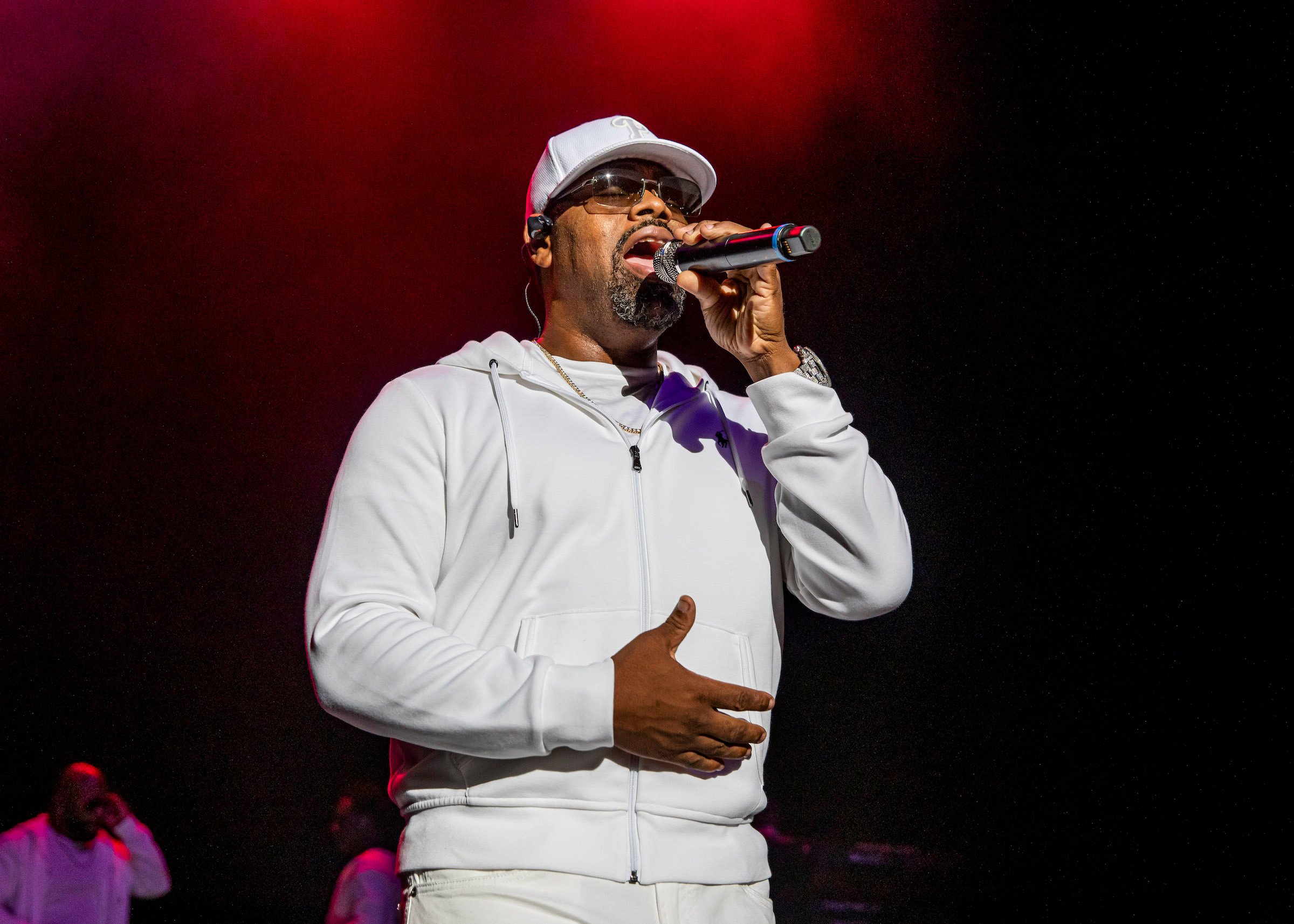 Nathan Morris of Boyz II Men performs at Michigan Lottery Amphitheatre