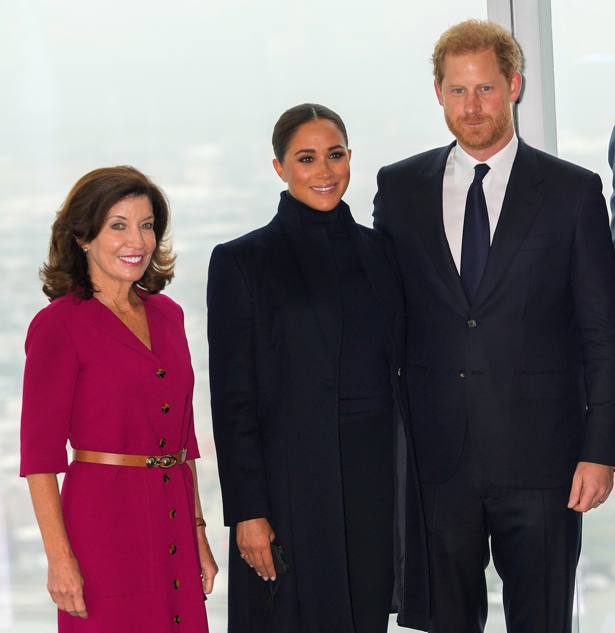New York Gov. Kathy Hochul with Prince Harry and Meghan Markle at 1 World Trade Center on Sept. 23, 2021