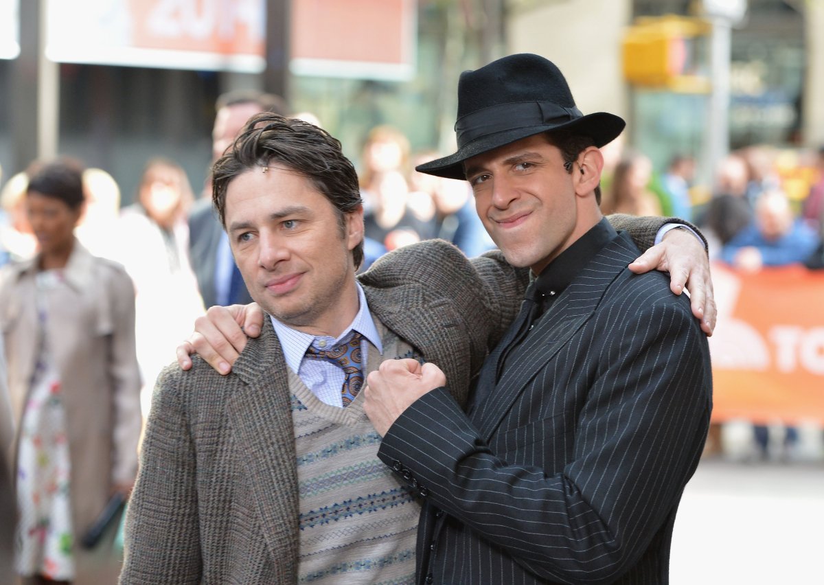 Zach Braff and Nick Cordero of "Bullets Over Broadway" perform live on NBC's "Today" at TODAY Plaza on May 6, 2014 in New York City