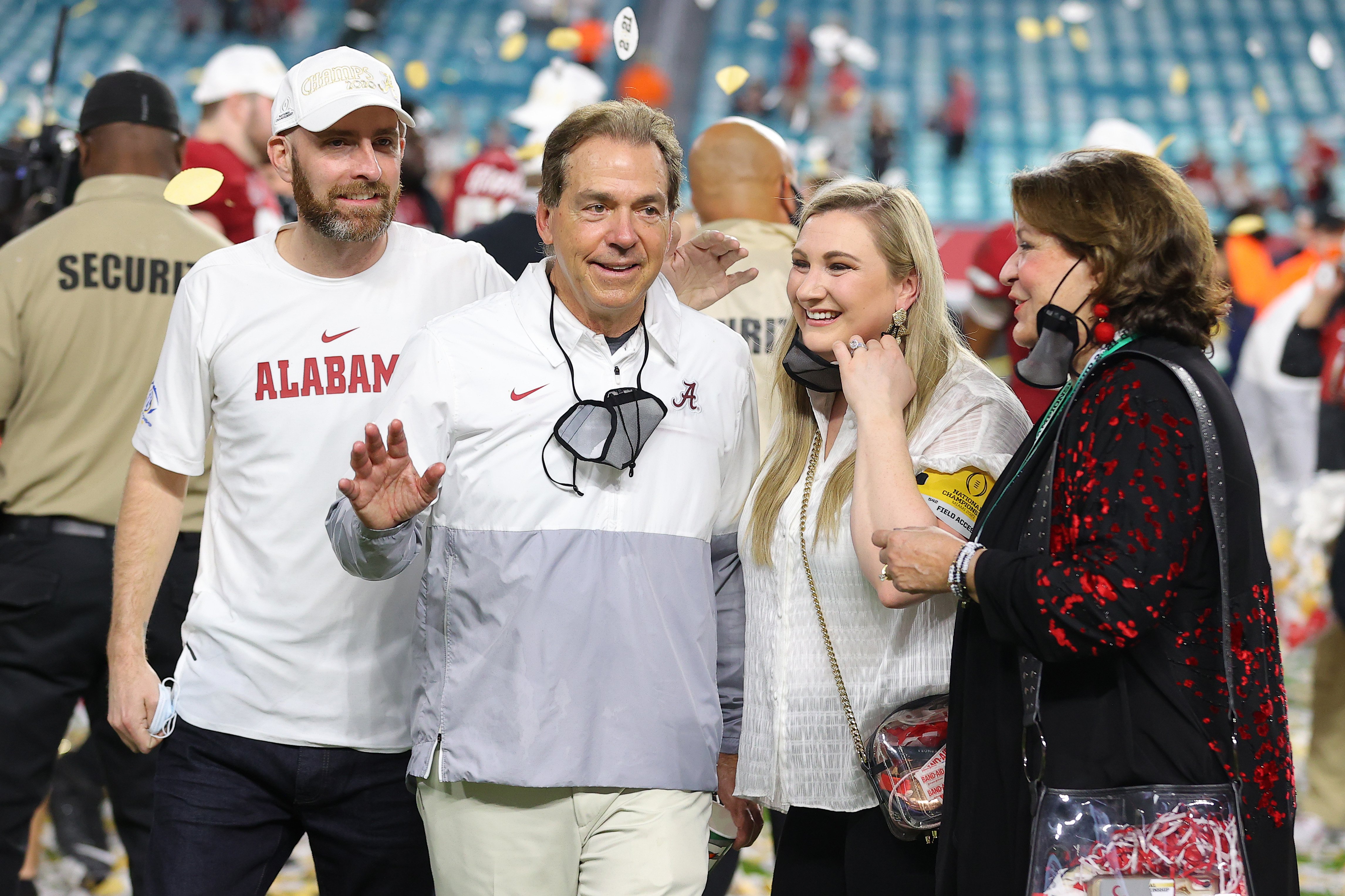 Nick Saban and family smiling after win over the Ohio State Buckeyes