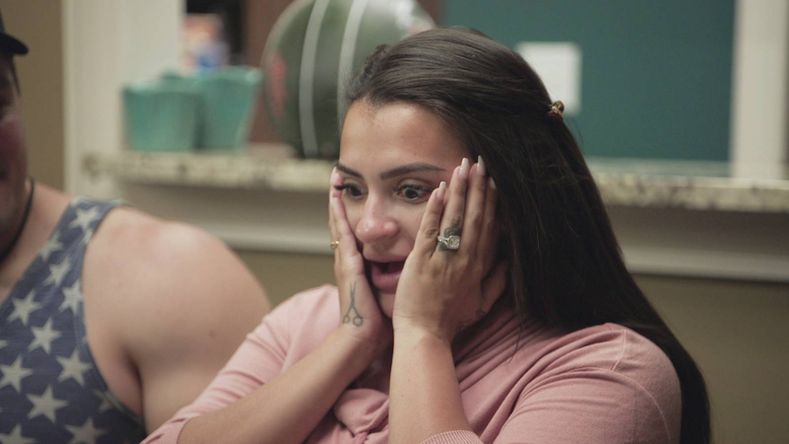 Nilsa Prowant grasping her face in the 'Pushing the Limits' episode of 'Floribama Shore' Season 4
