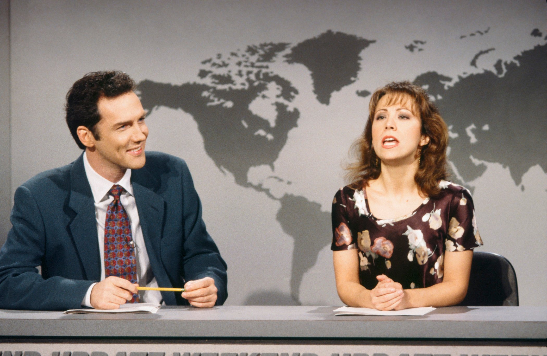 Norm MacDonald and Cheri Oteri during 'Weekend Update' skit. Norm Macdonald's net worth skyrocketed thanks to 'Saturday Night Live'