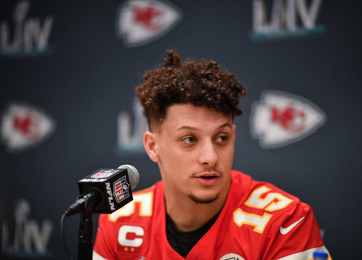 Patrick Mahomes #15 of the Kansas City Chiefs speaks to the media during the Kansas City Chiefs media availability prior to Super Bowl LIV at the JW Marriott Turnberry on January 28, 2020 in Aventura, Florida
