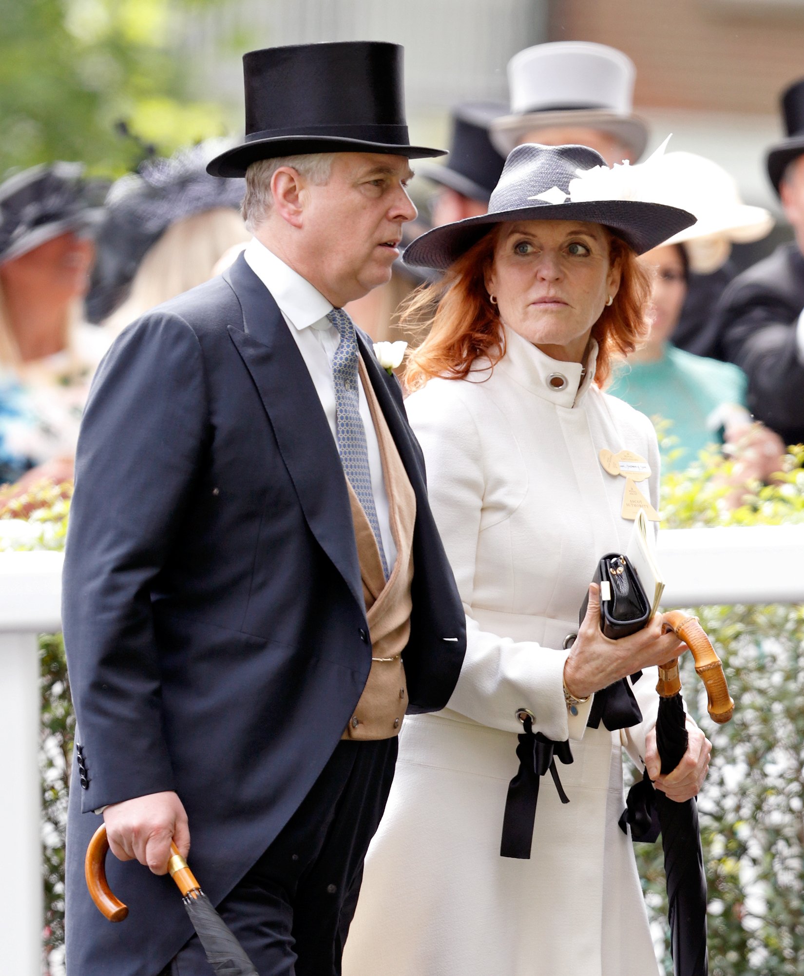 Prince Andrew and Sarah Ferguson having a conversation during Royal Ascot