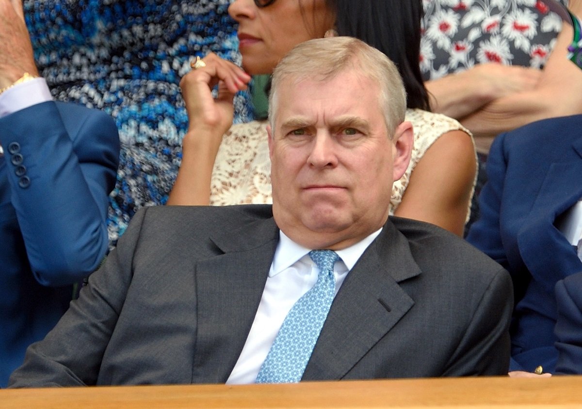 Prince Andrew sitting in stands at Wimbledon Tennis Championships in London