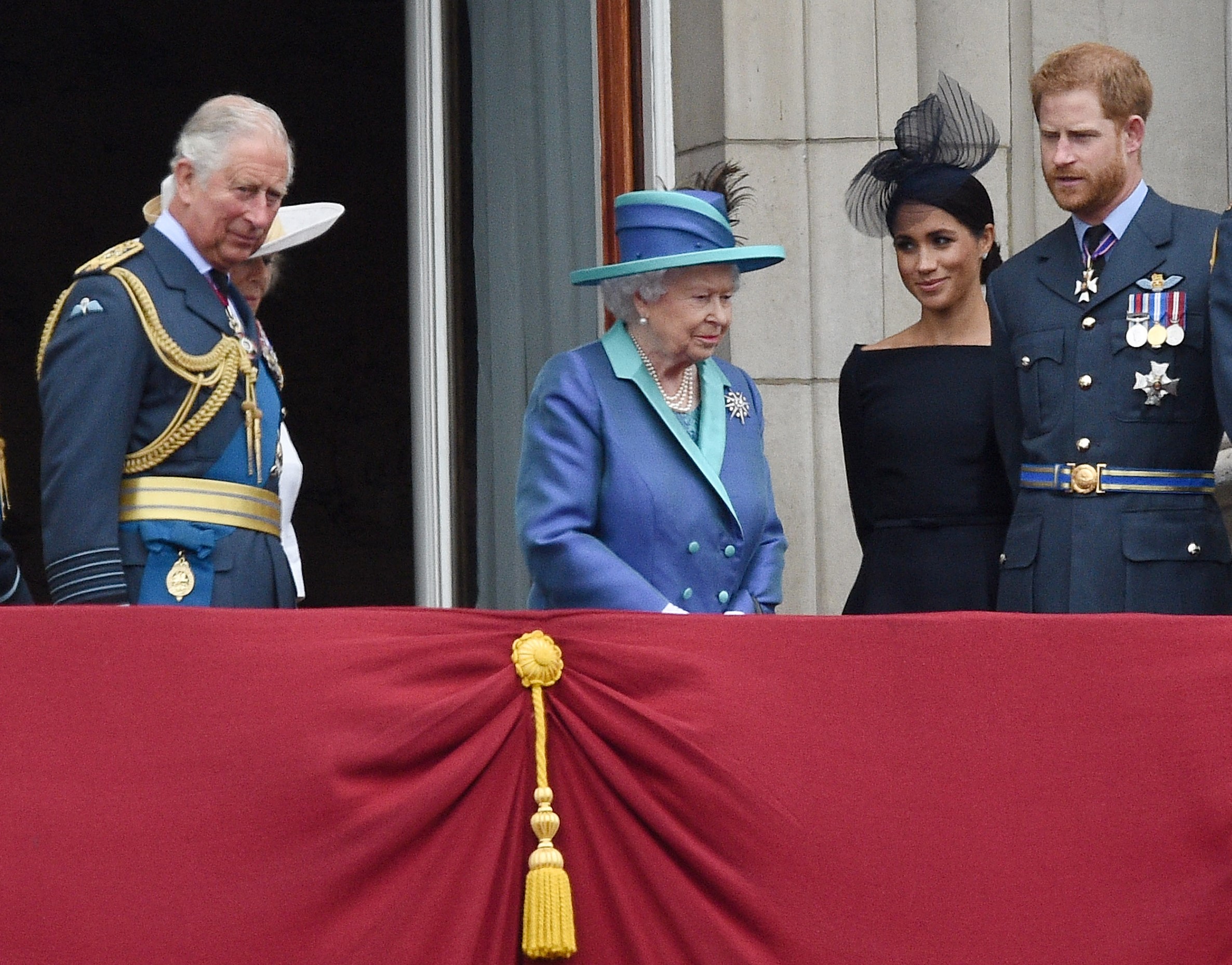 Prince Charles, Camilla, Queen Elizabeth II, Meghan Markle, and Prince Harry on the Buckingham Palace balcony