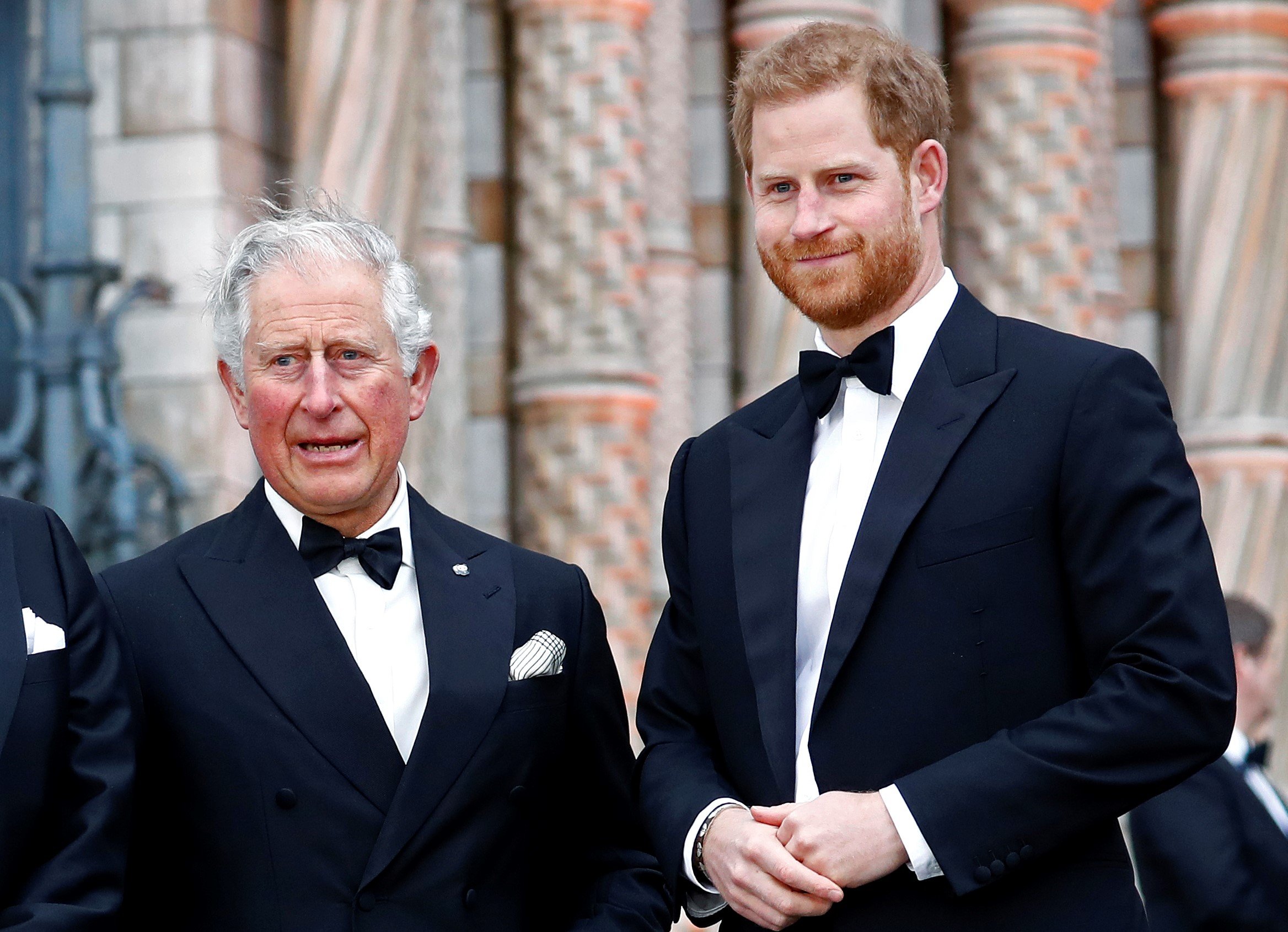 Prince Charles and Prince Harry dressed in tuxedos at the 'Our Planet' global premiere