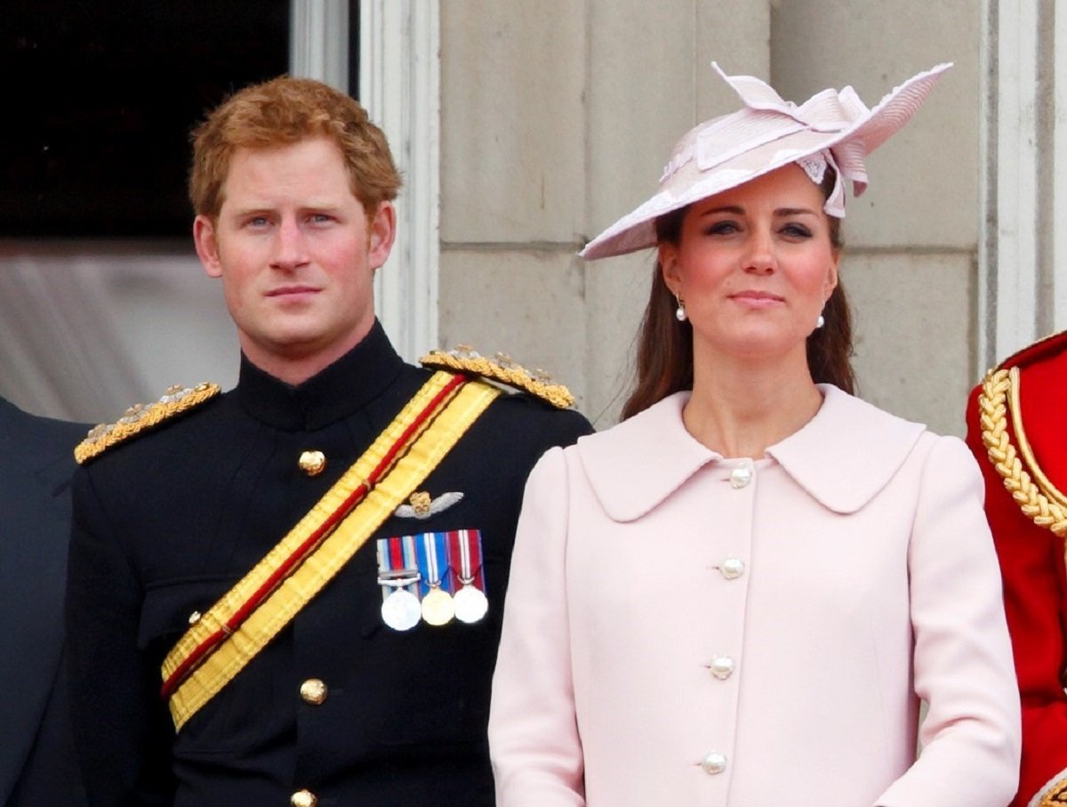 Prince Harry and Kate Middleton standing on the balcony of Buckingham Palace during the annual Trooping the Colour ceremony