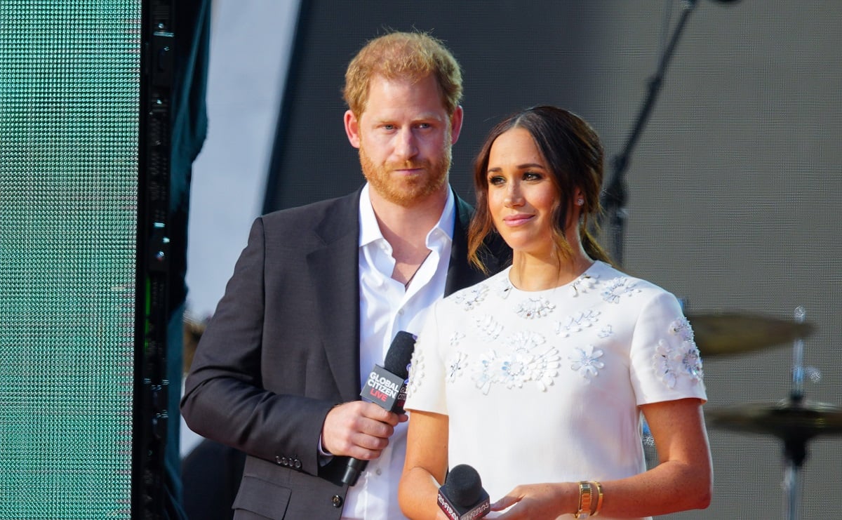 Prince Harry and Meghan Markle speak on stage at Global Citizen Live New York