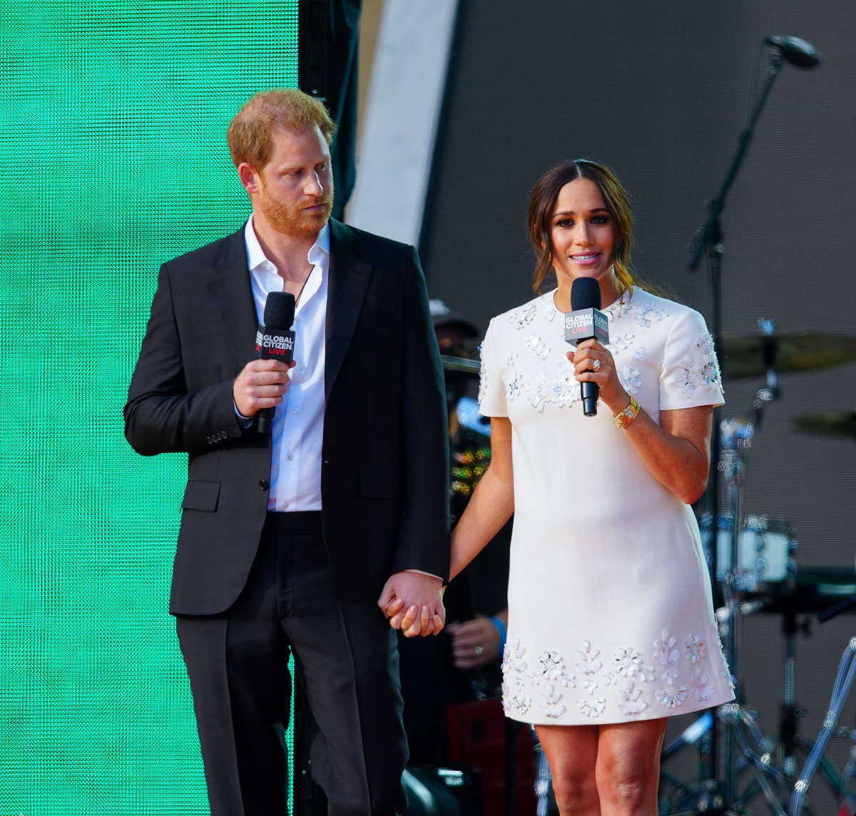 Prince Harry and Meghan Markle speak on stage at the Global Citizen Live New York event