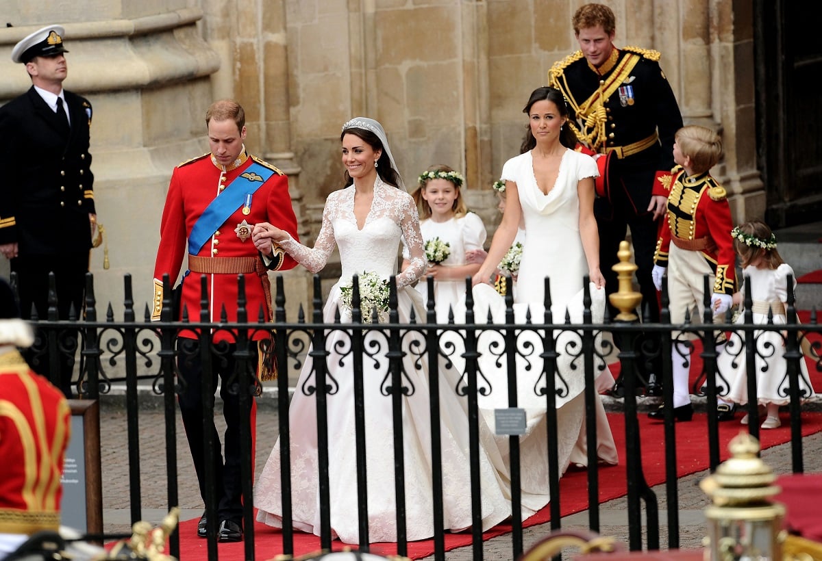 Prince William and Kate Middleton exit Westminster Abbey followed by Maid of Honor, Pippa Middleton, Prince Harry, and the young pageboys and bridesmaids