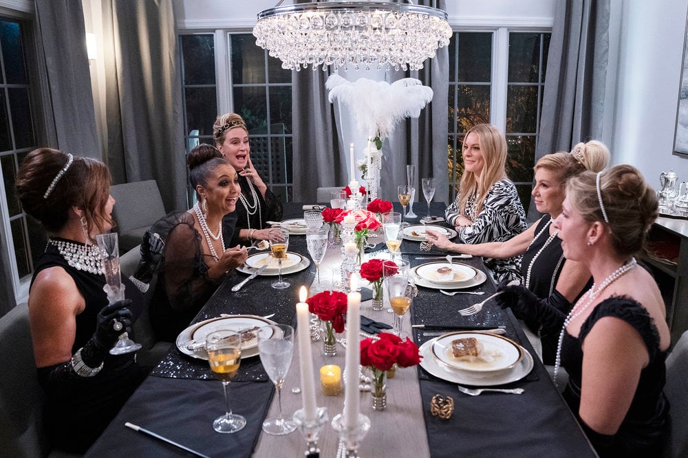 Luann de Lesseps, Eboni K. Williams, Sonja Morgan, Leah McSweeney, Ramona Singer, Heather Thomson from The Real Housewives of New York City have dinner