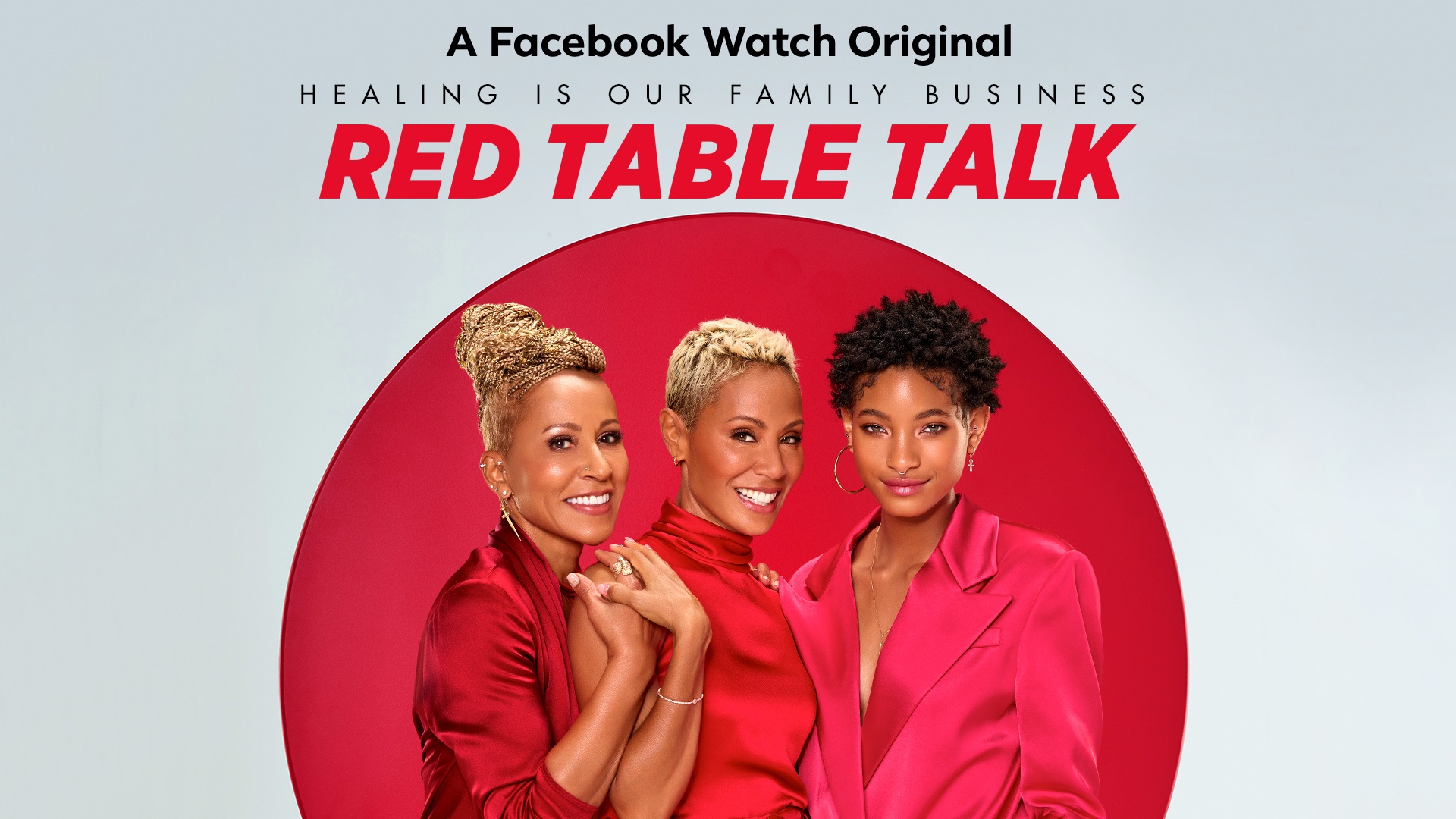 Red Table Talk stars Adrienne Norris Banfield Jada Pinkett Smith and Willow Smith posing for photographers